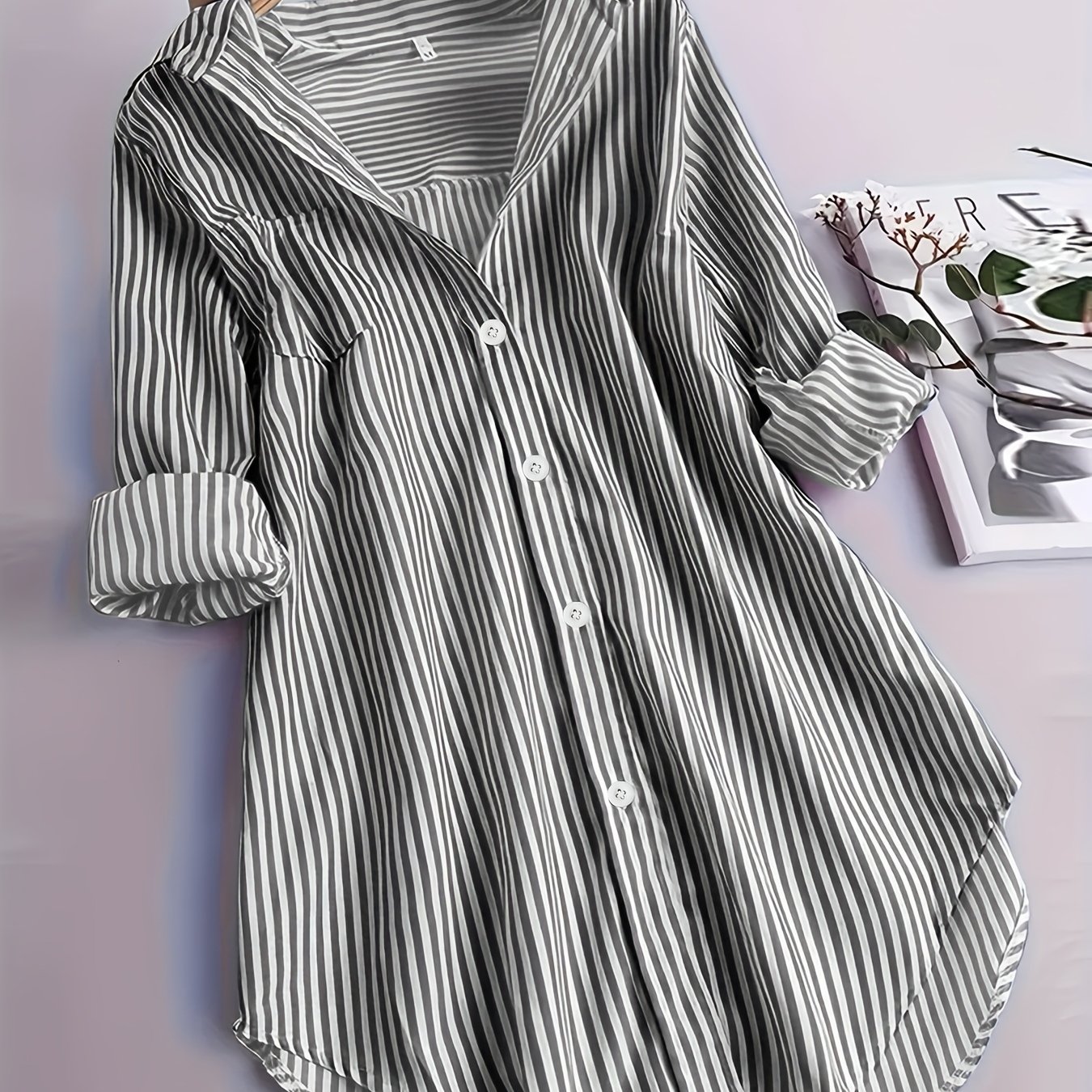 E-shop Plus Size Damen Langarm Gestreiftes Hemd