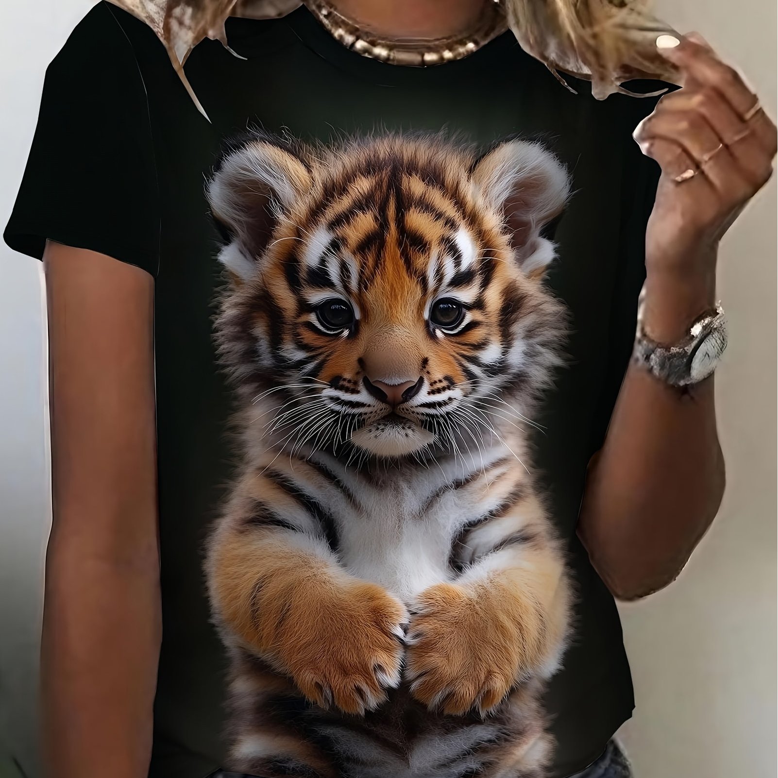 TEMU Plus Size - [printed Design - Not Textured / 2d Printing] Cub Printed Short Sleeve T-shirt Women's Soft And Style Loose All-match Size Women's