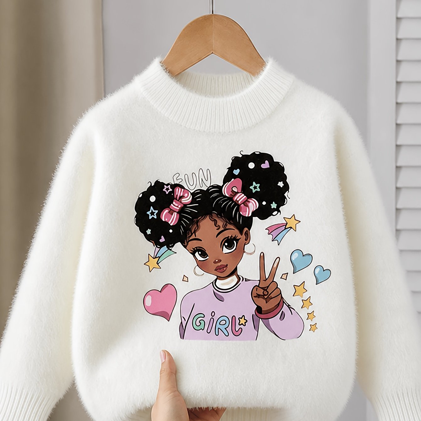Girls' Knitted Pullover Sweater Made Of , Warm And Cozy, Featuring Cute For Little Girls