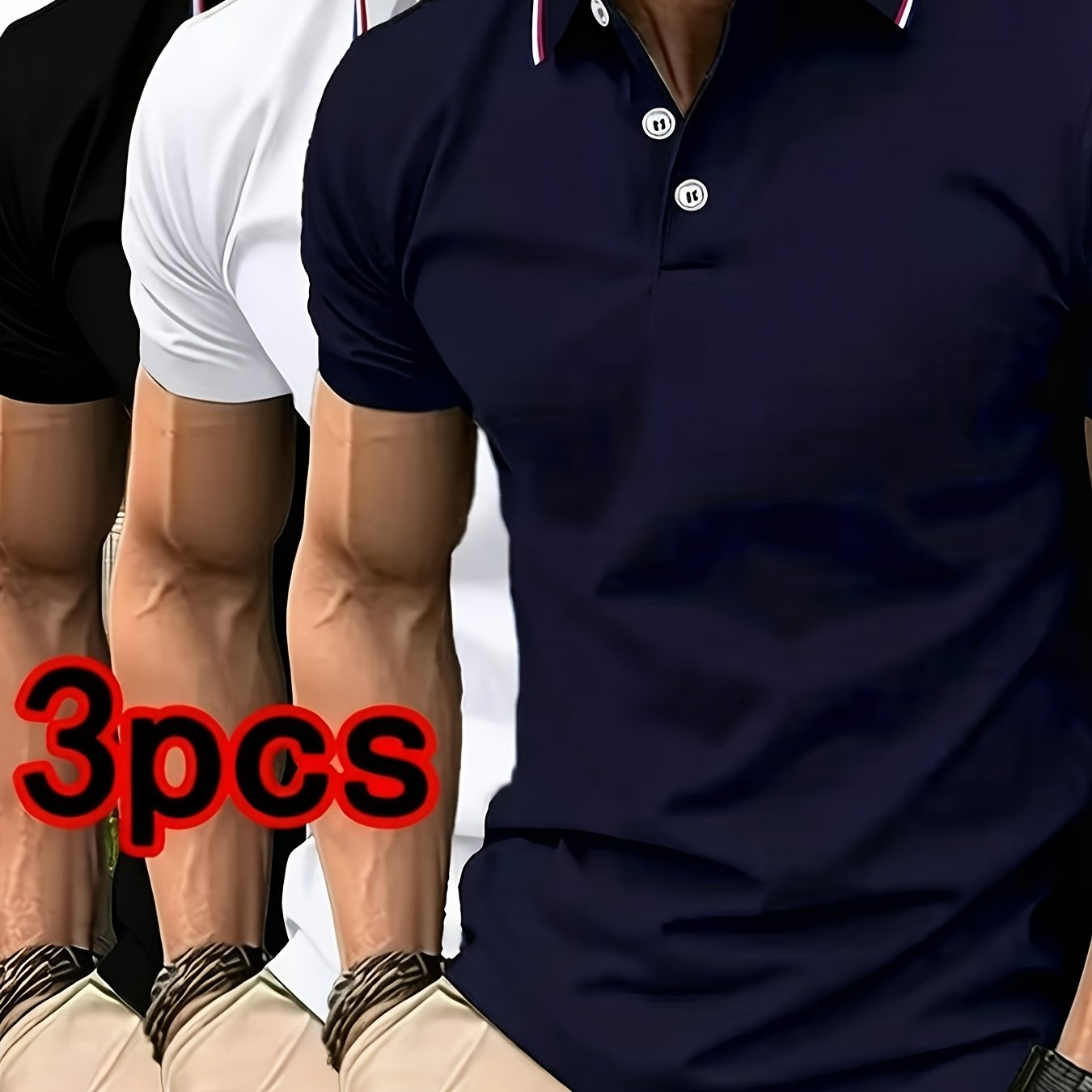 TEMU 3pcs Men's Summer Solid Color Lapel Shirt, Comfortable And Breathable Fabric, Suitable For Golf, Playing Ball, Running, Outdoor Sports And
