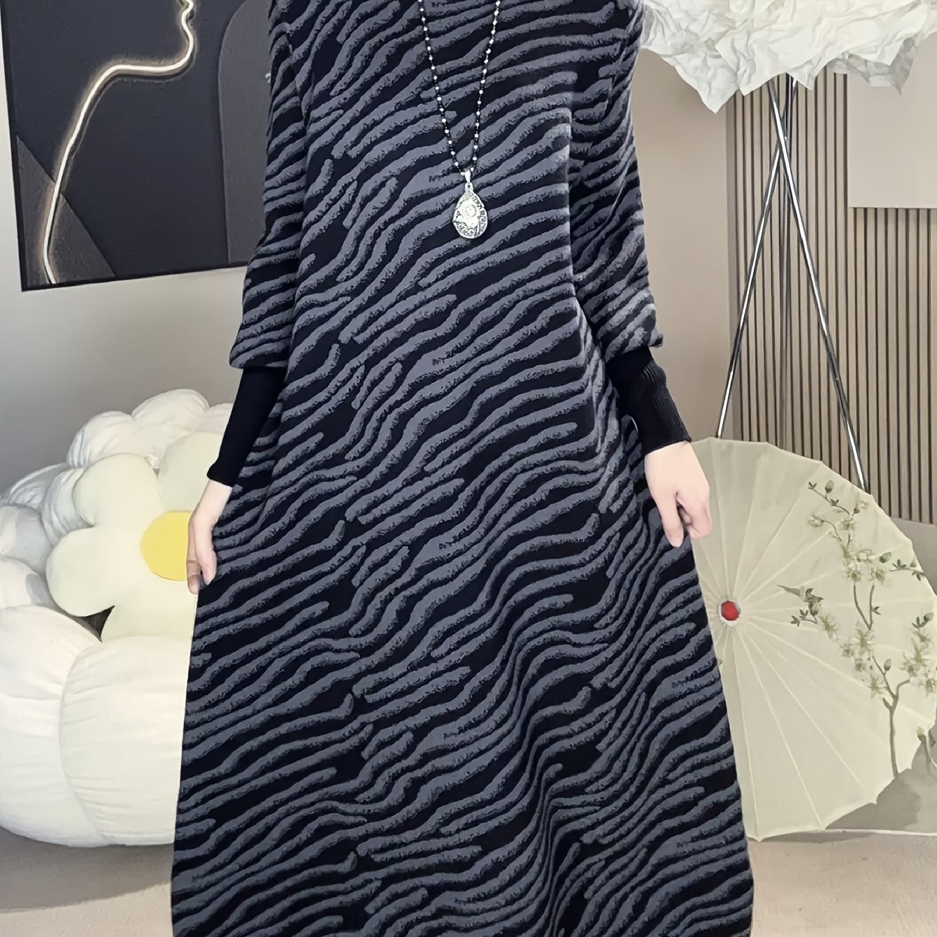 TEMU Plus Size, Autumn And Versatile Sweater Dress, Mid-length Elegant And Warm Inner Layer, Long-sleeved Sweater Dress