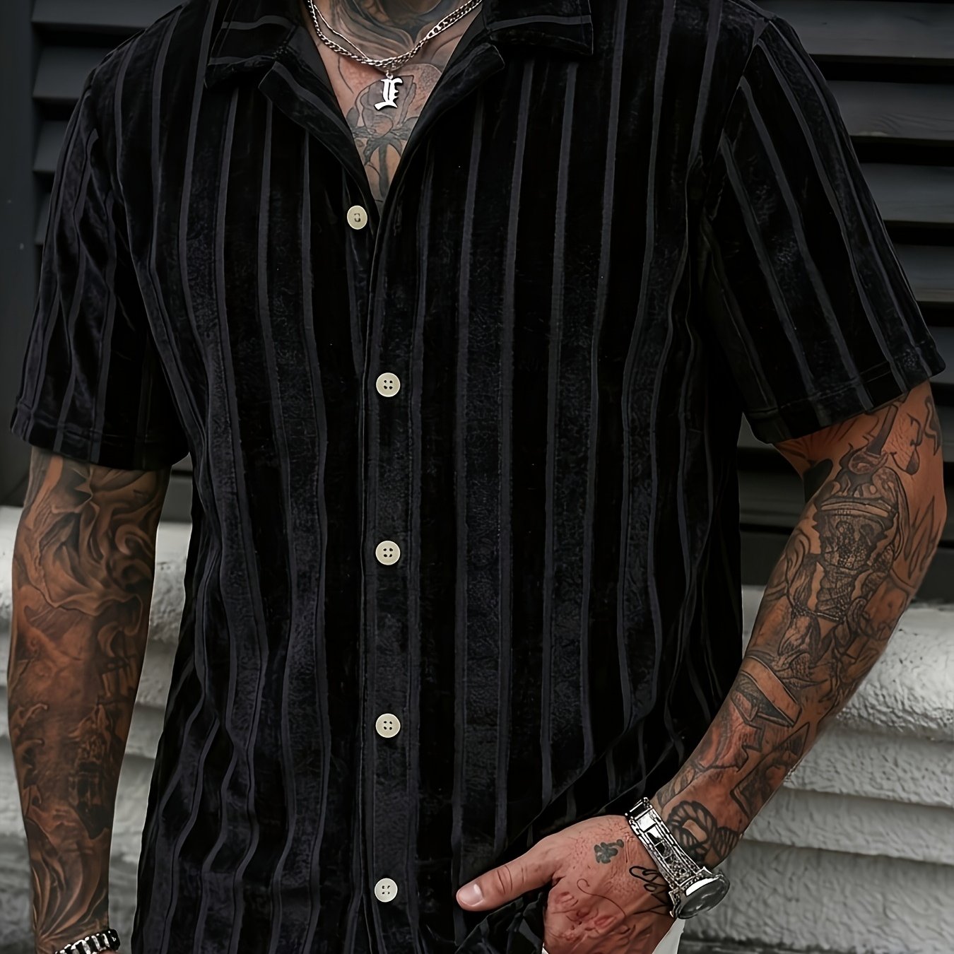 TEMU Men's Short-sleeve Shirt For Summer, A Comfortable And Versatile Striped Top, Plus Size