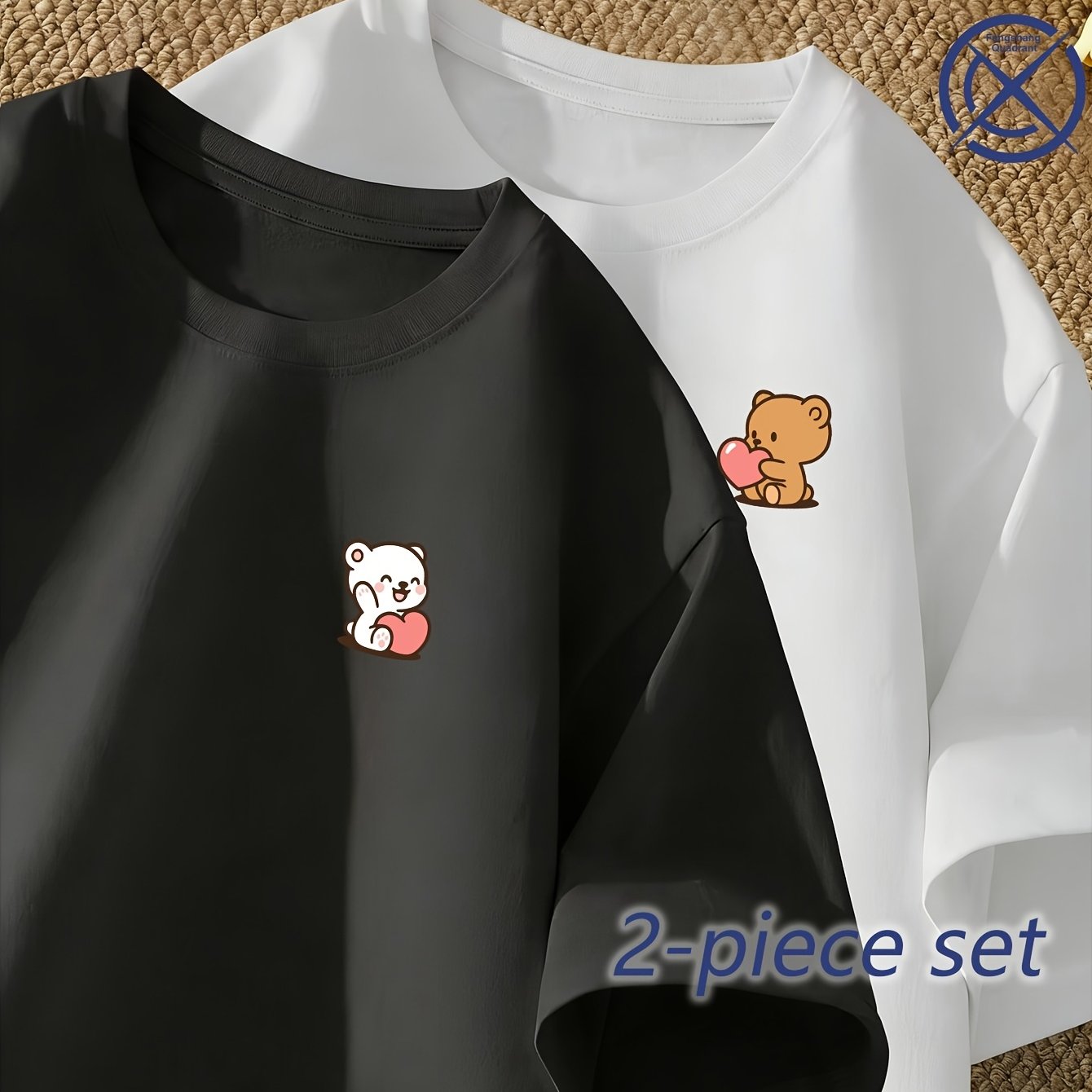 TEMU Valentine's Day 2pcs Set New Popular Bear And Bear Couple Pattern Print Short Sleeved Couple T-shirt Date Dinner/-in Multi Scene Wearing, Give
