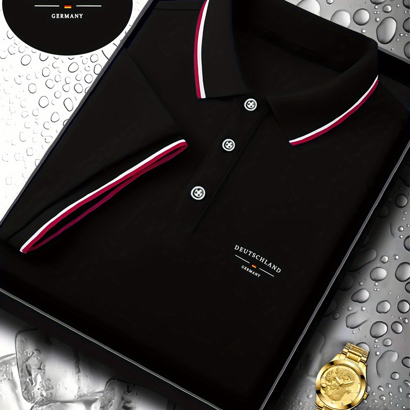 E-shop Stylisches Herren-Poloshirt mit deutscher Aufdruck, für Sommersport und Freizeitaktivitäten.