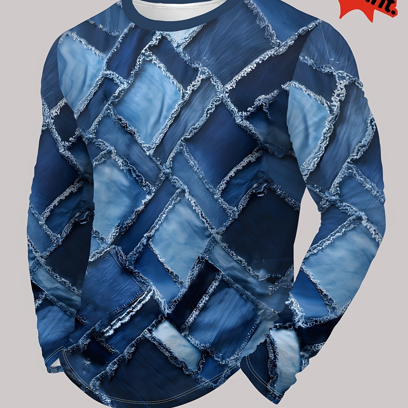 TEMU A Fashionable And Athletic Long-sleeve T-shirt For Mature Men, Featuring A Round Neck And A Printed Design Suitable For Spring And Autumn, Plus