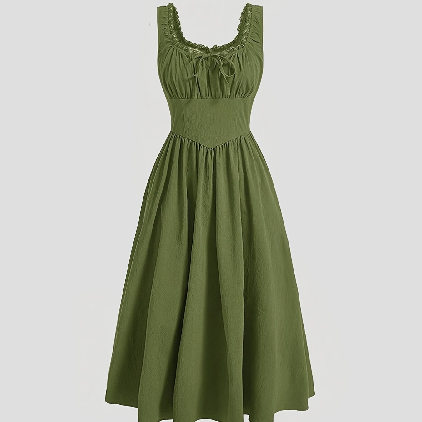 Image of Solid Color Lace Trimmed Chest Elegant Spring/summer Dress