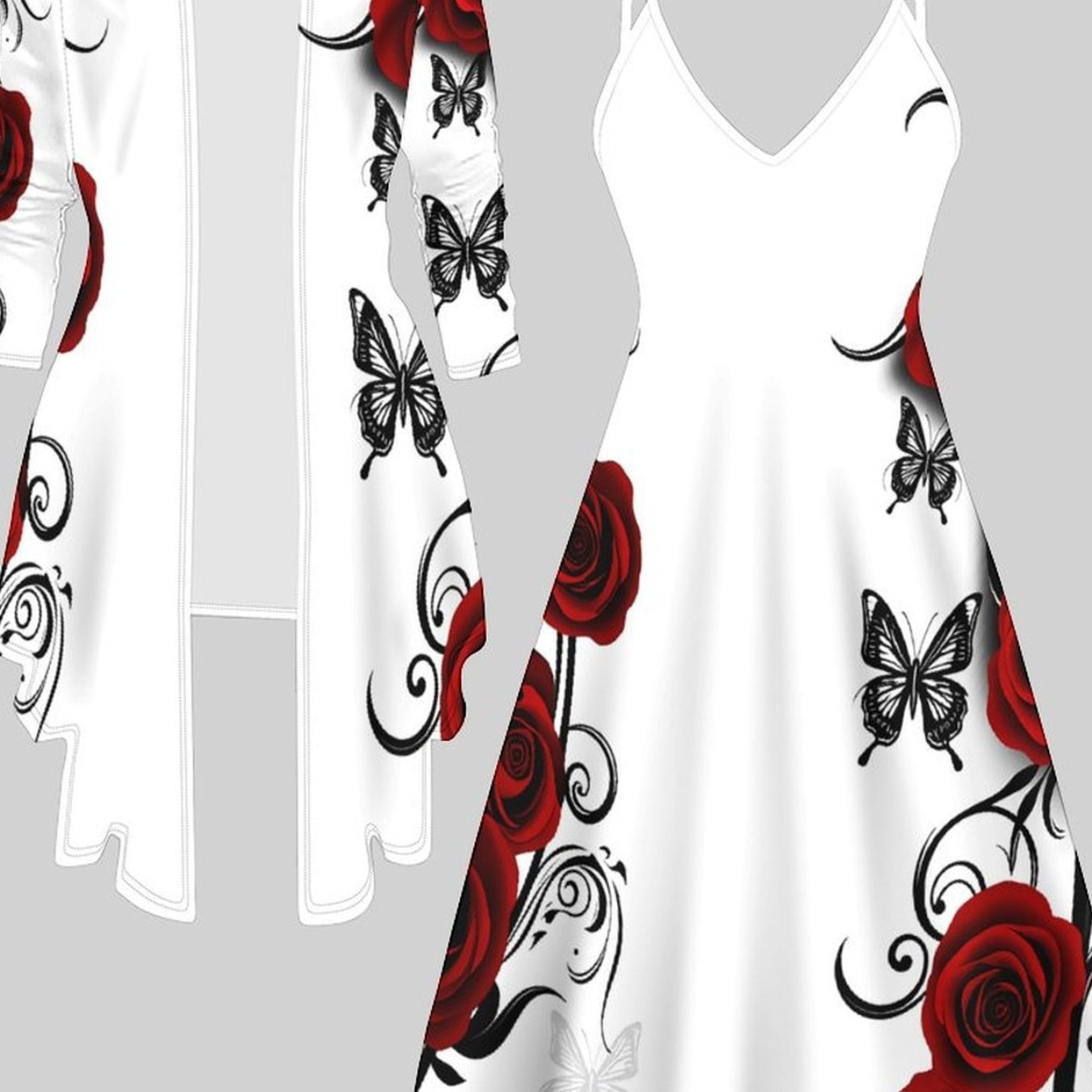 Printing And Dyeing Four-season Long-sleeve Jacket And Camisole Dress Two-piece Set With Totem , Casual And Personalized Style, Fashion Style, Elegant Women's Suit