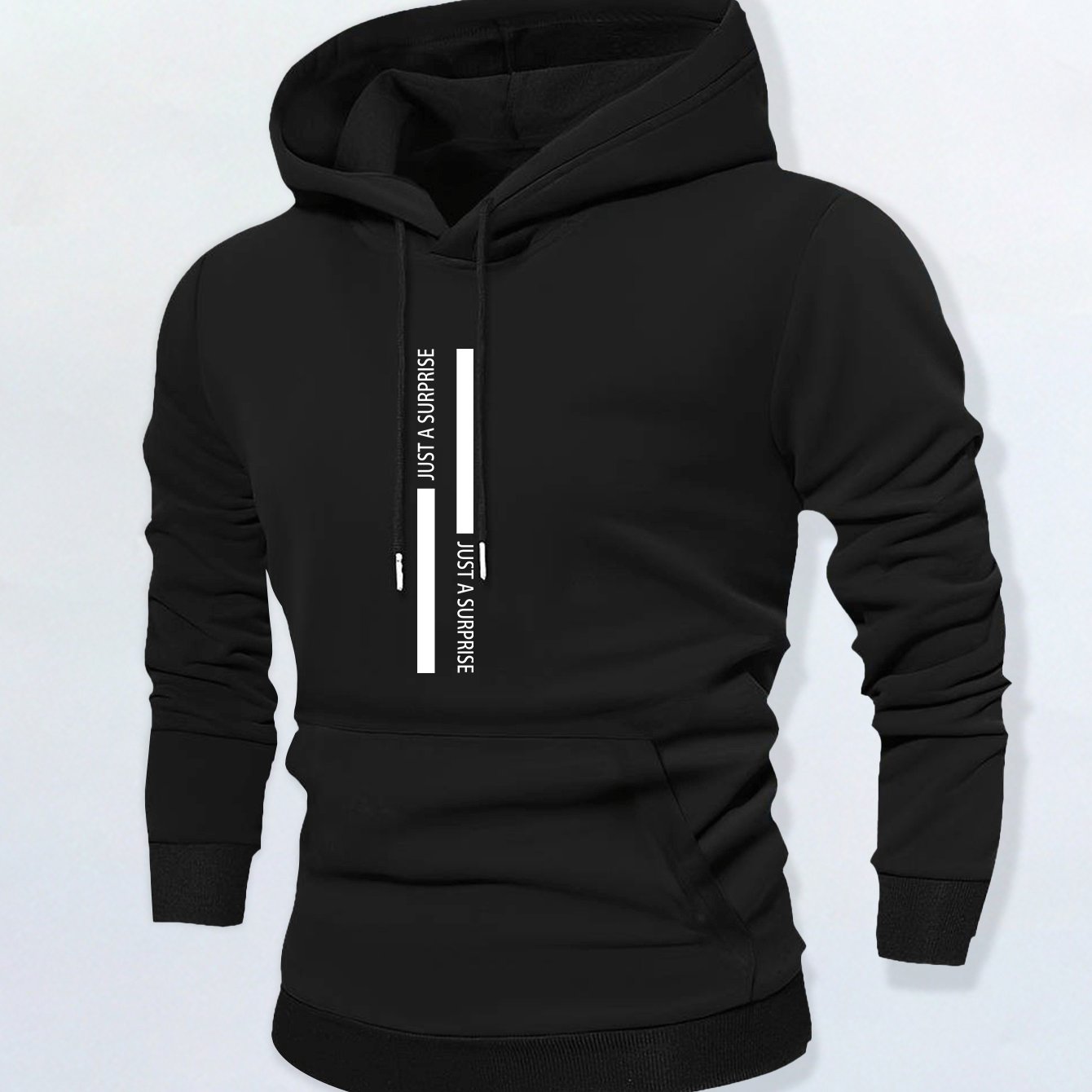 Image of Men's Geometric Letter Slogan High-end Style Hooded Sweatshirt, Regular Fit With Hooded Collar, Solid Color With Graphic Print, Casual Long-sleeve Pullover