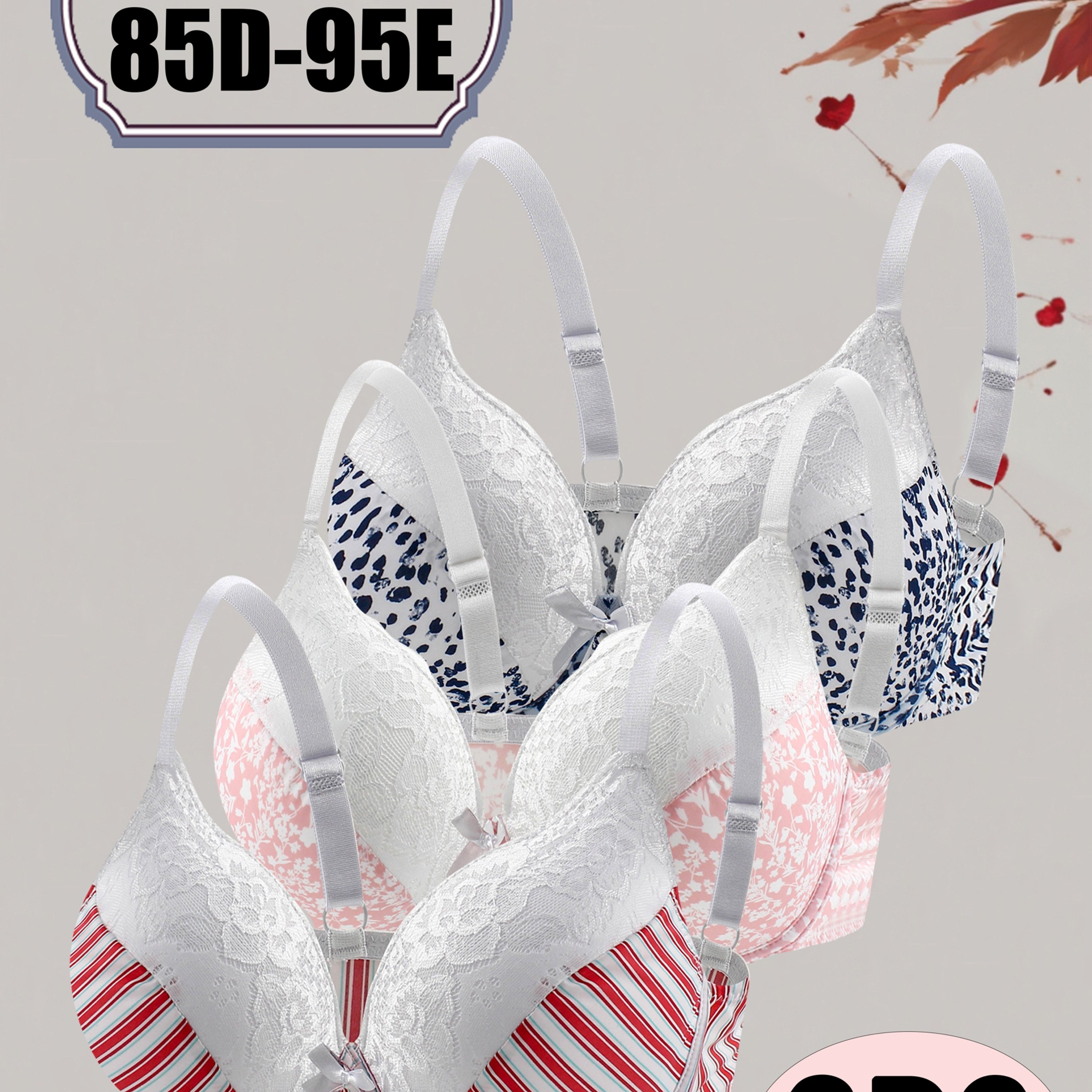 3pcs Plus Size Lace Random Print Lingerie