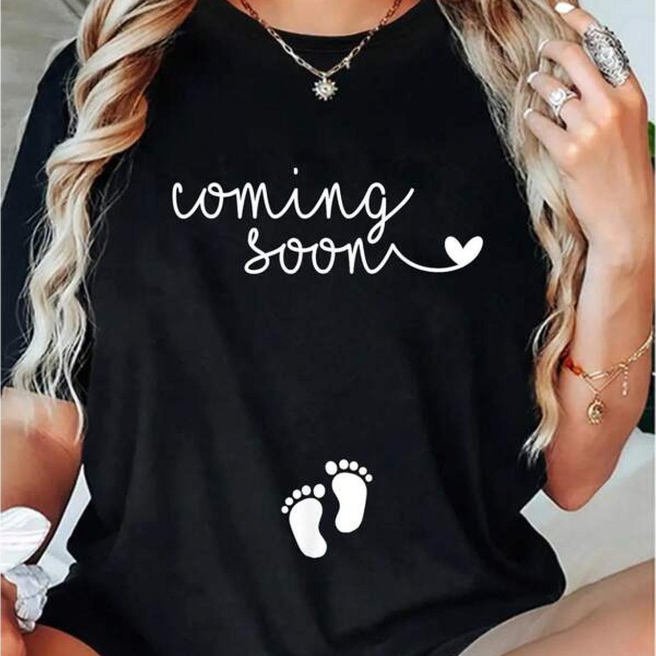 TEMU 100% Maternity T-shirt - "i'm Pregnant" Graphic With Heart & , Casual Crew Neck, Short Sleeve, Regular Fit, For Mom, Maternity Clothing | Casual