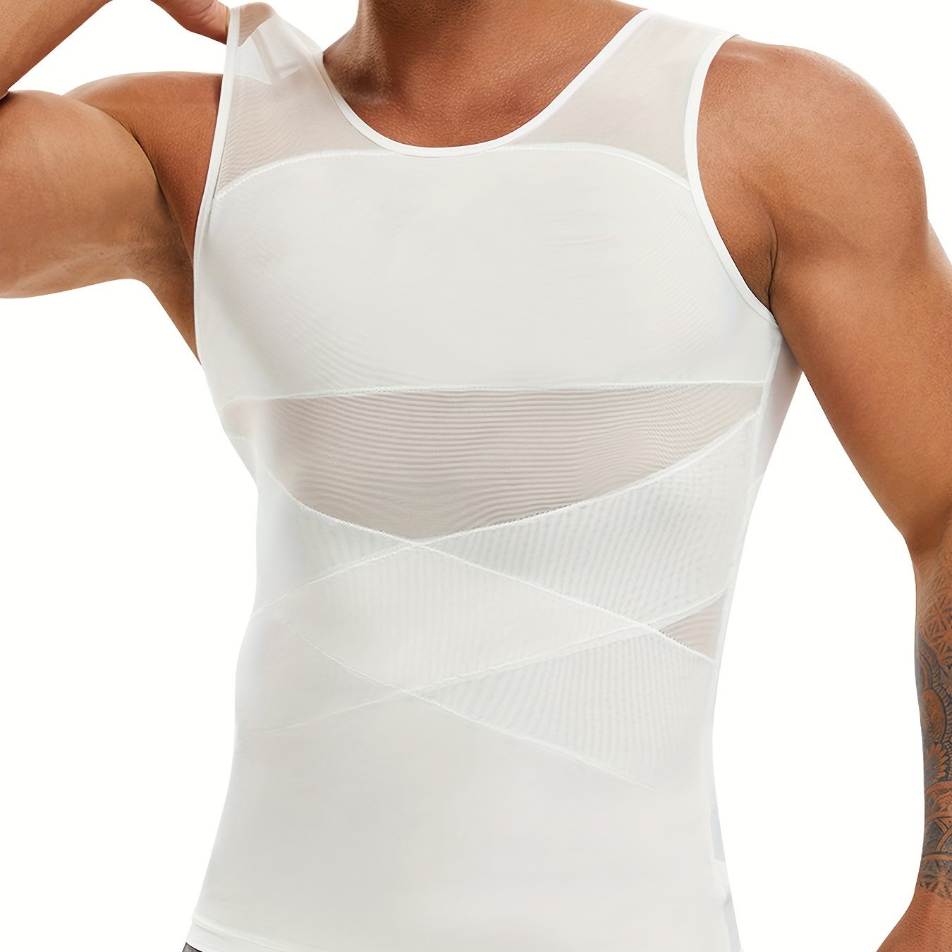 TEMU Men's Compression Shirt Breathable Double Cross Body Shaper Slimming Vest Tight Tummy Underwear Tank Top
