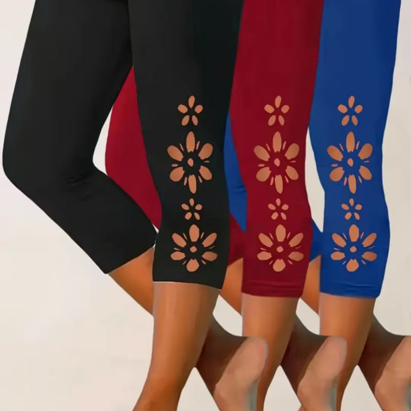 TEMU Plus Size, Extended 3pcs Set Printed Pattern Plus-size Casual Pants, Plus-size Women's Leggings 7/8-length Printed Pattern Capri Pants