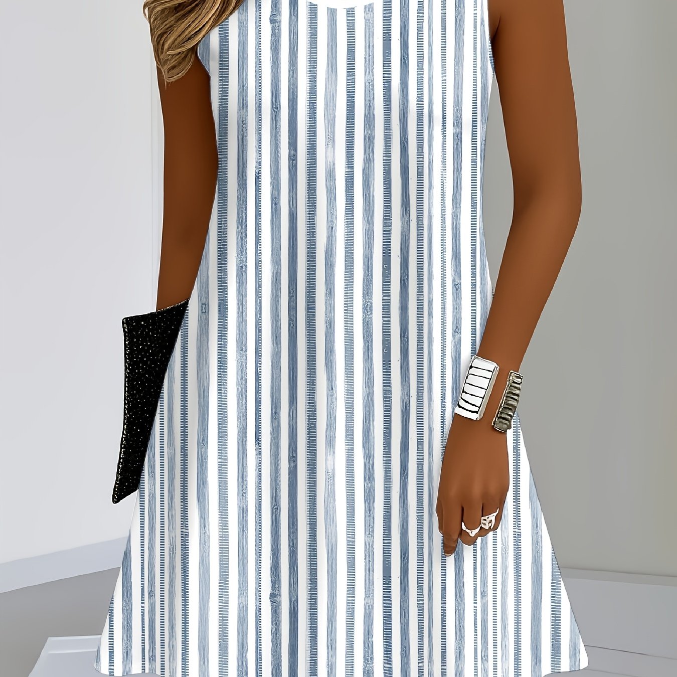 TEMU [printed Design - Not Textured] Women's Casual Printed Dress, Suitable For The Beach, Office, And Daily Wear, Made Of Opaque Fabric With A Round
