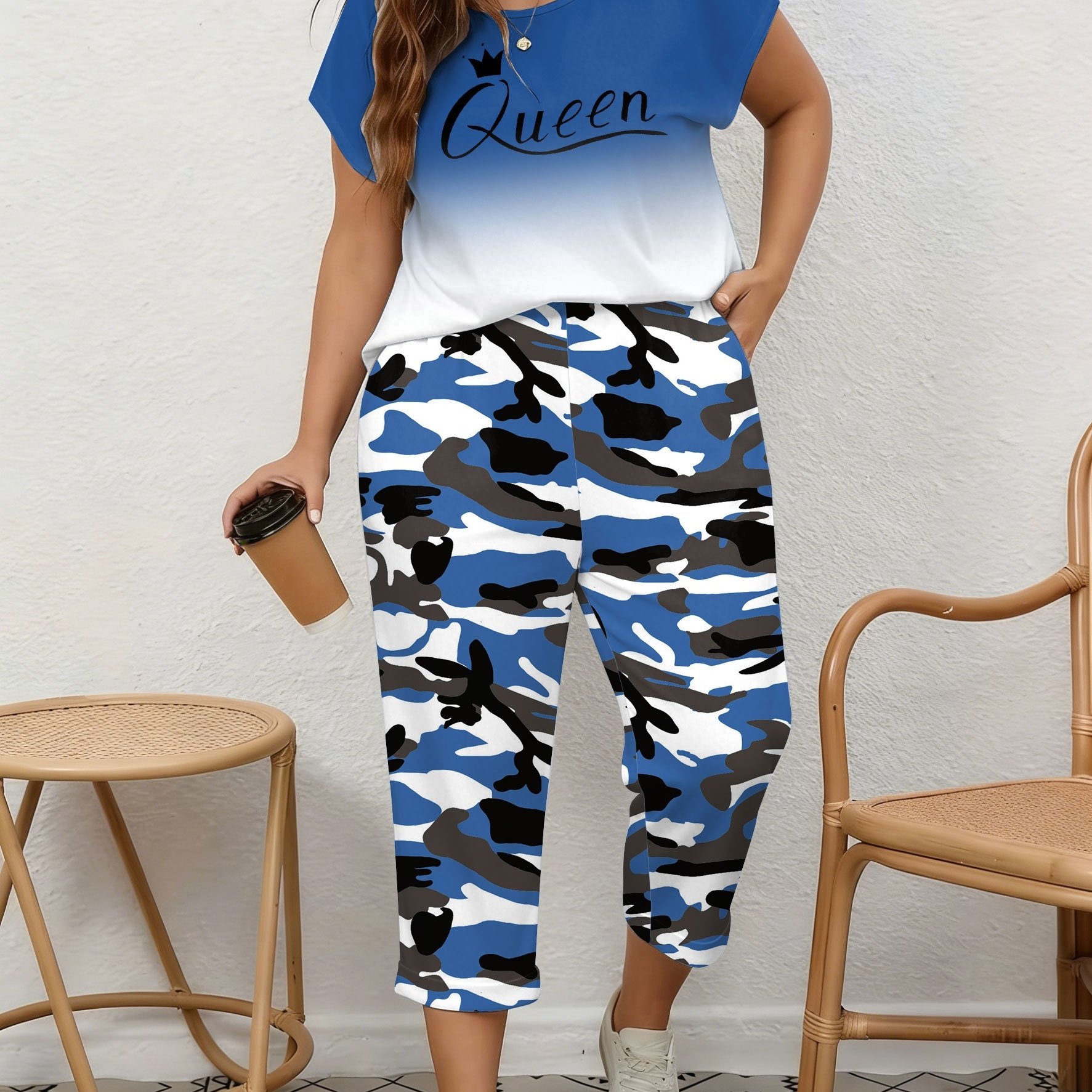 TEMU Plus Size, Plus Size Casual Everyday 2pcs Set, 