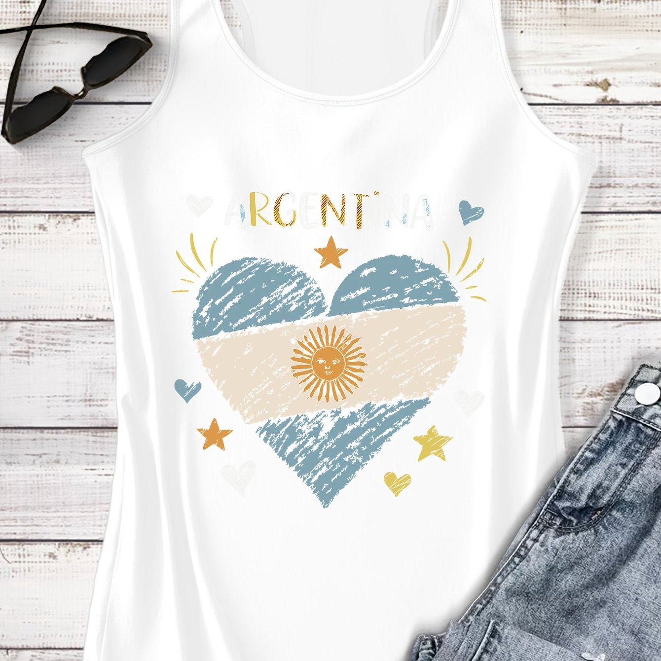 TEMU The "argentina" Text Is Surrounded By Star And Small Heart Decorations, With A Full-print Heart Pattern Featuring Elements. This Comfortable And