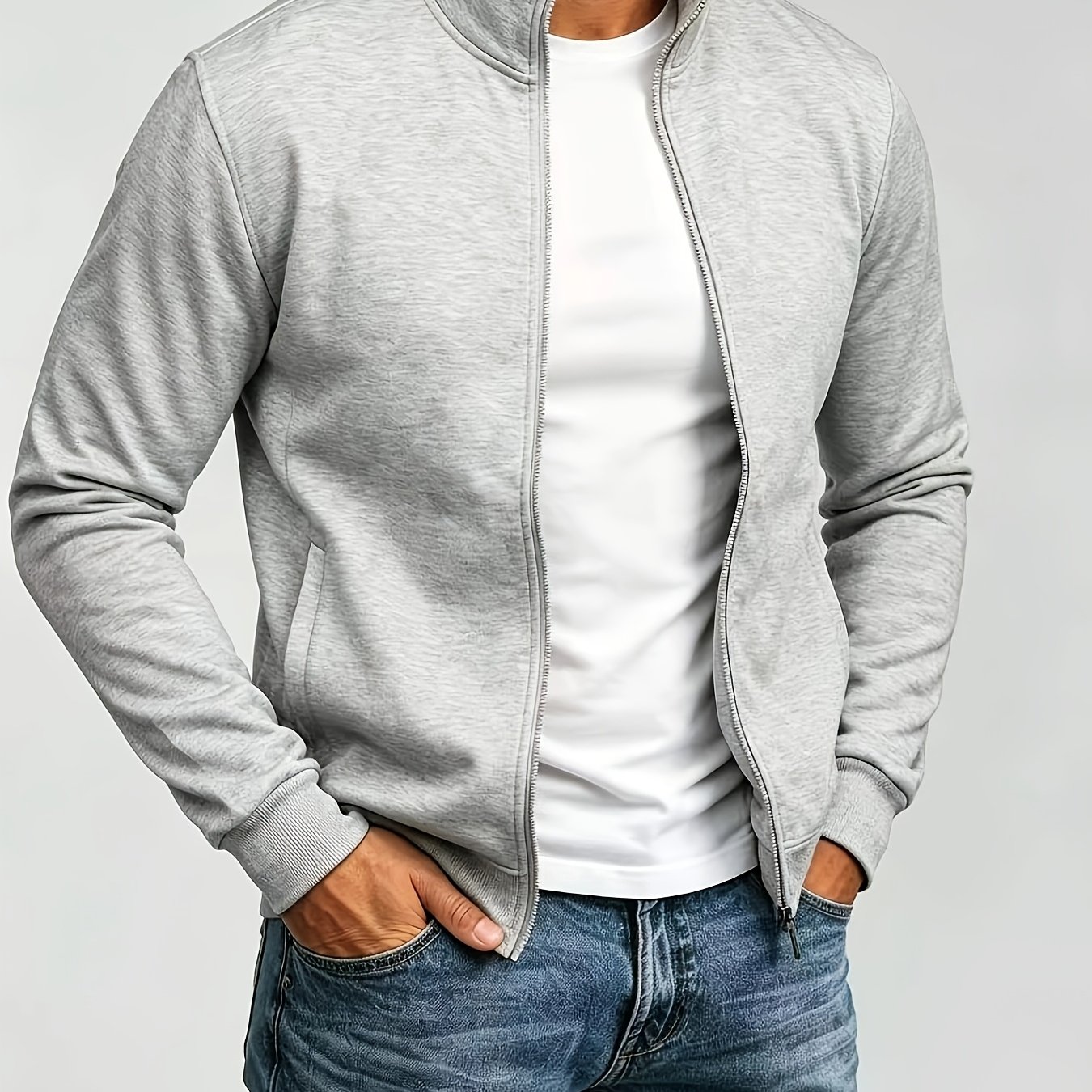 TEMU Sweatshirt tendance à fermeture éclair intégrale pour homme, sweatshirt décontracté à fermeture éclair et col , d'automne