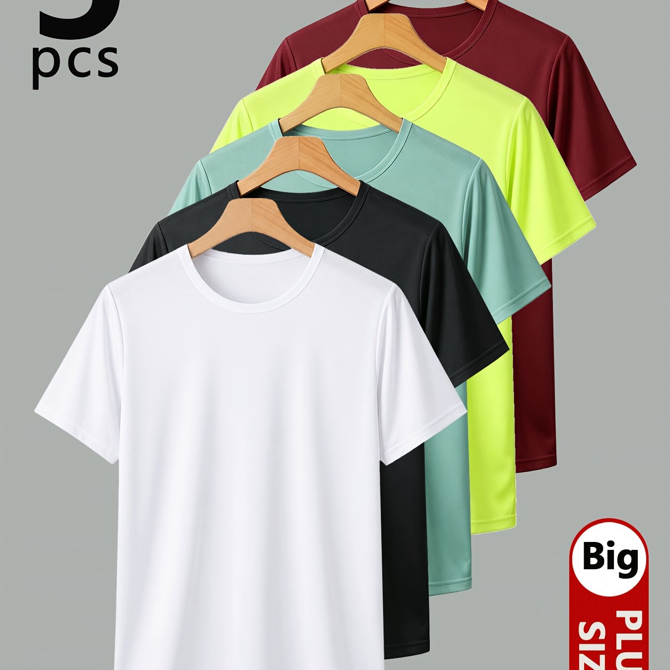 5-pc Men' Color T-shirts, Comfortable, Durable, And Breathable, Moisture-wicking, Casual Sport Style, Suitable For Running, Fitness, And Outdoor Activities, Autumn/winter Men's T-shirts, Plus Size