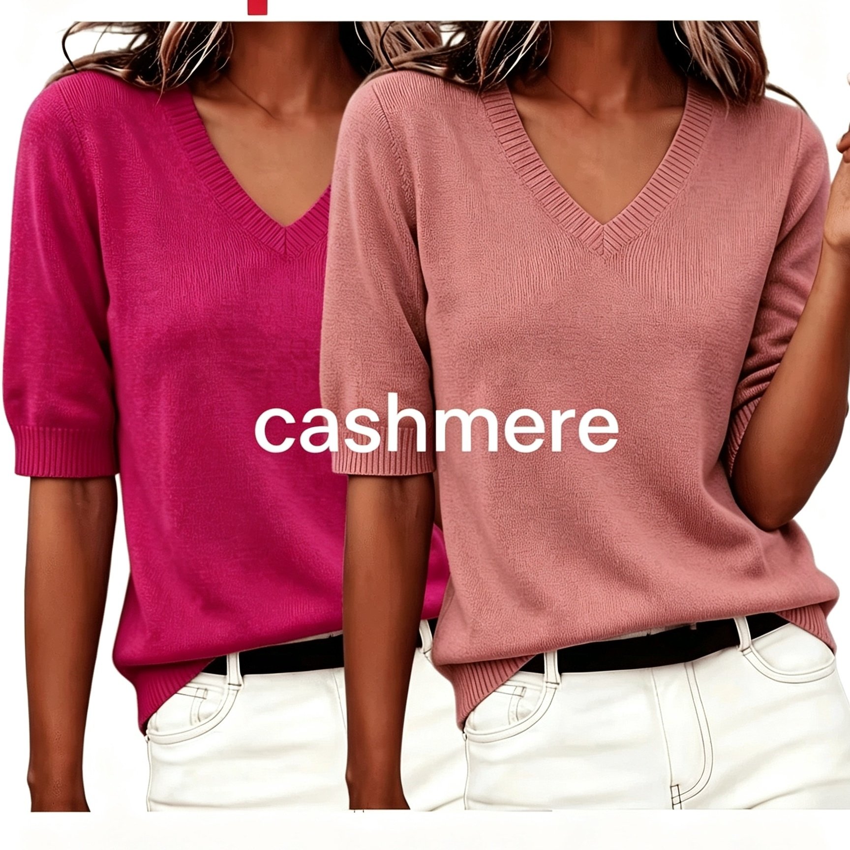 Two-piece Ladies' Cashmere V-neck Short-sleeve Set, Suitable For Leisure And Essential Wear