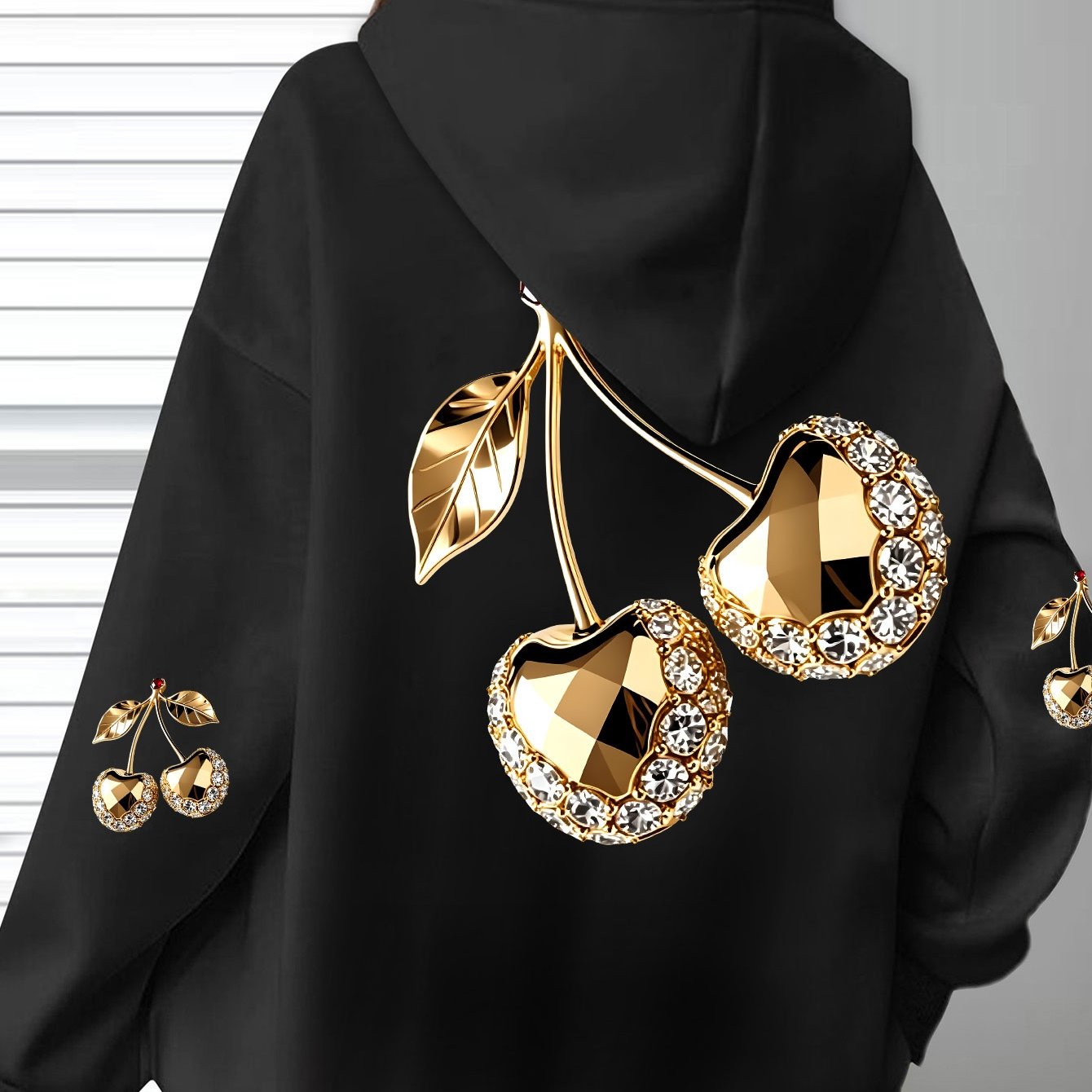 Image of Directional Extension Standard Code Women's Hooded Sweatshirt With Triple Back Print - Light Hoodie With Rhinestone-encrusted Print, Soft Casual Long Sleeves With Pockets, Comfortable For Women' Wear