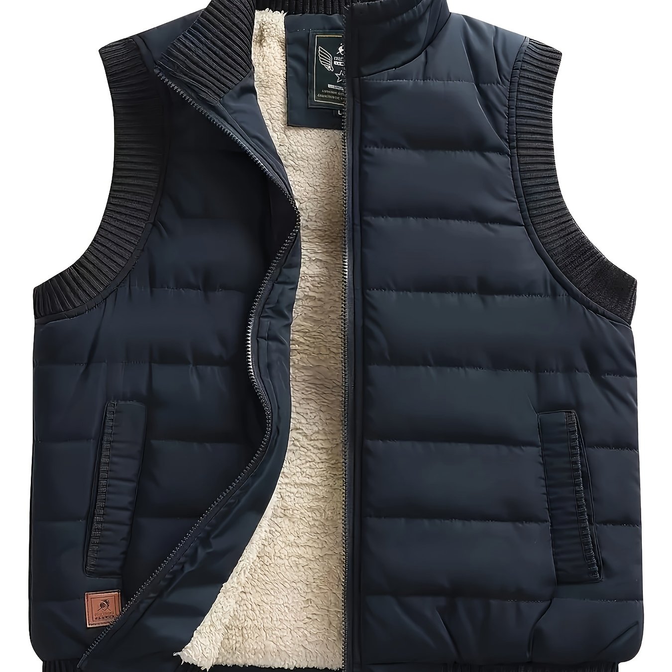 TEMU Men's Winter Vest - Warm Sleeveless Jacket With Zipper Front, Lining, 4 Colors, Ribbed Collar And Cuffs, Casual Cold Weather Outerwear, Suitable
