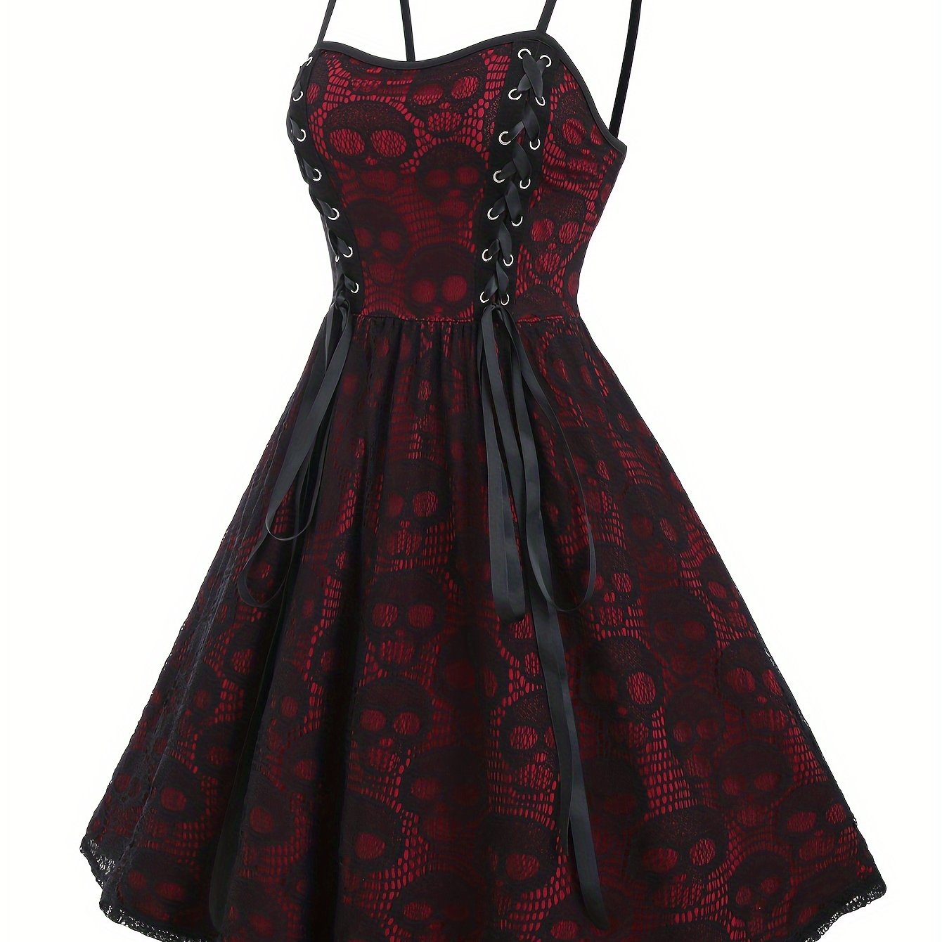 Directional Development Lace Color-blocking Eyelet Strap Dress