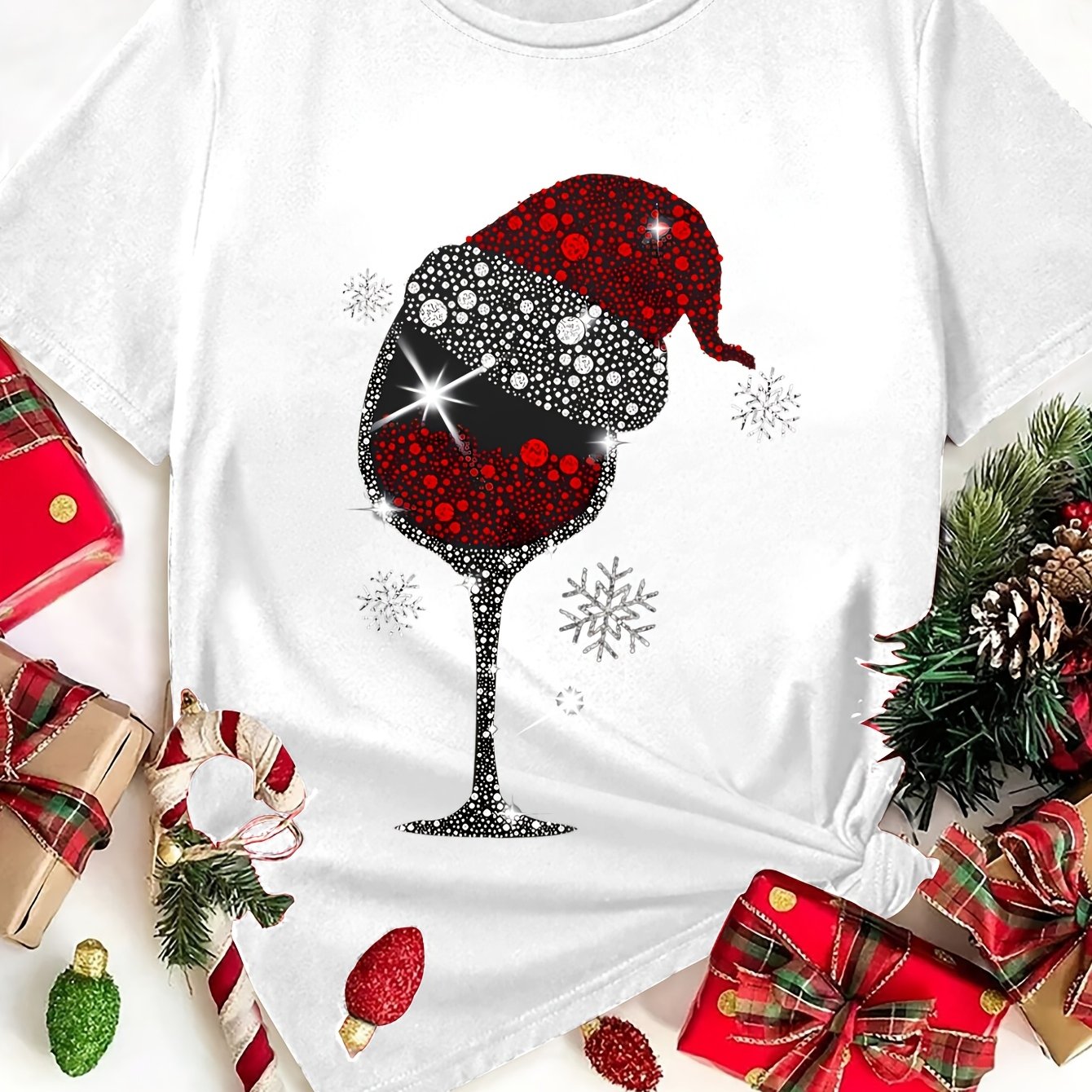 TEMU Casual Women's T-shirt Christmas Print Round Neck Short Sleeve Printed -way Layering/solo Wear Spring Summer & Commute-ready