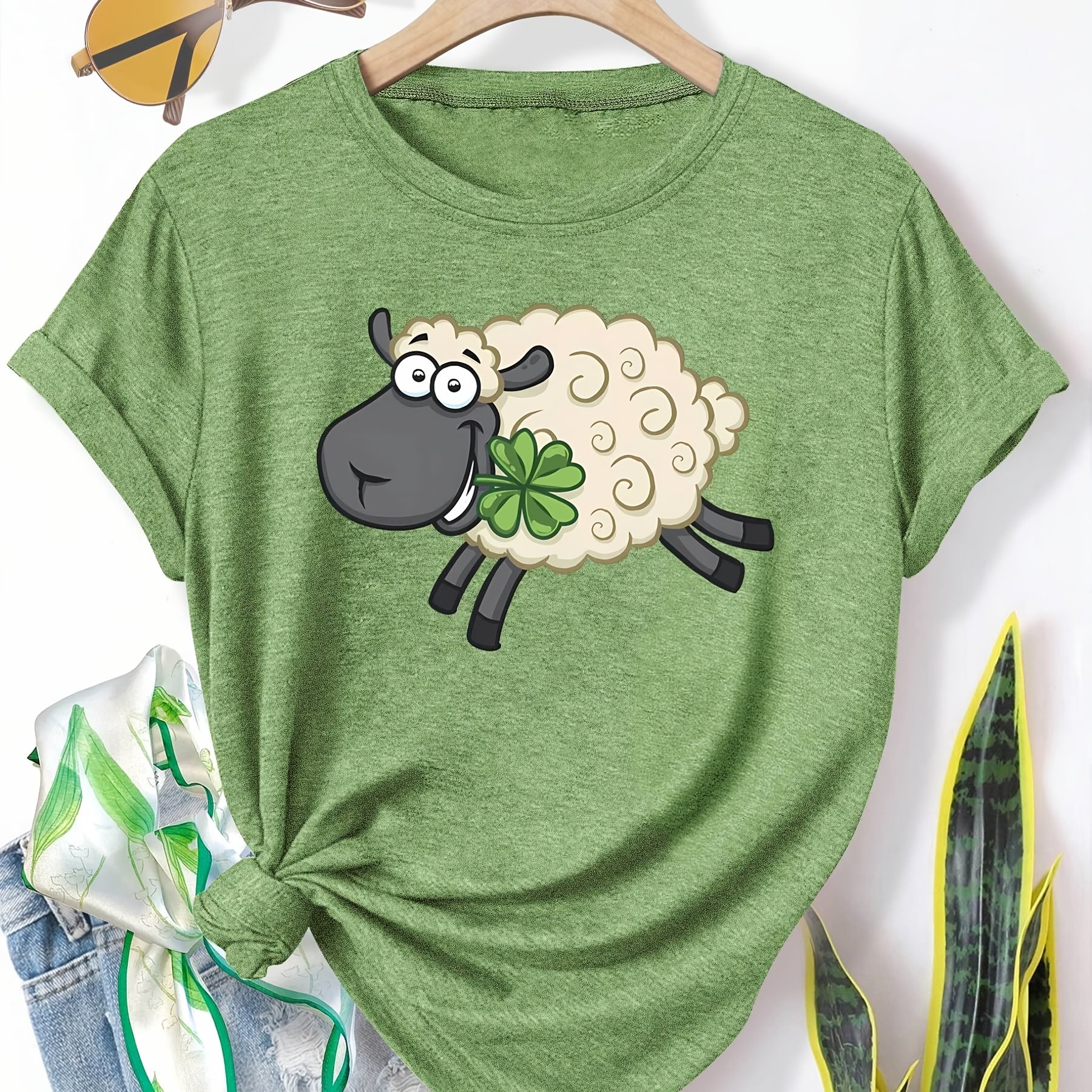 TEMU Print Fashion Vintage Style Women's Spring/autumn Casual Sporty Style Round Neck Short Sleeve T-shirt, Multiple Colors , Sizes S-xxl