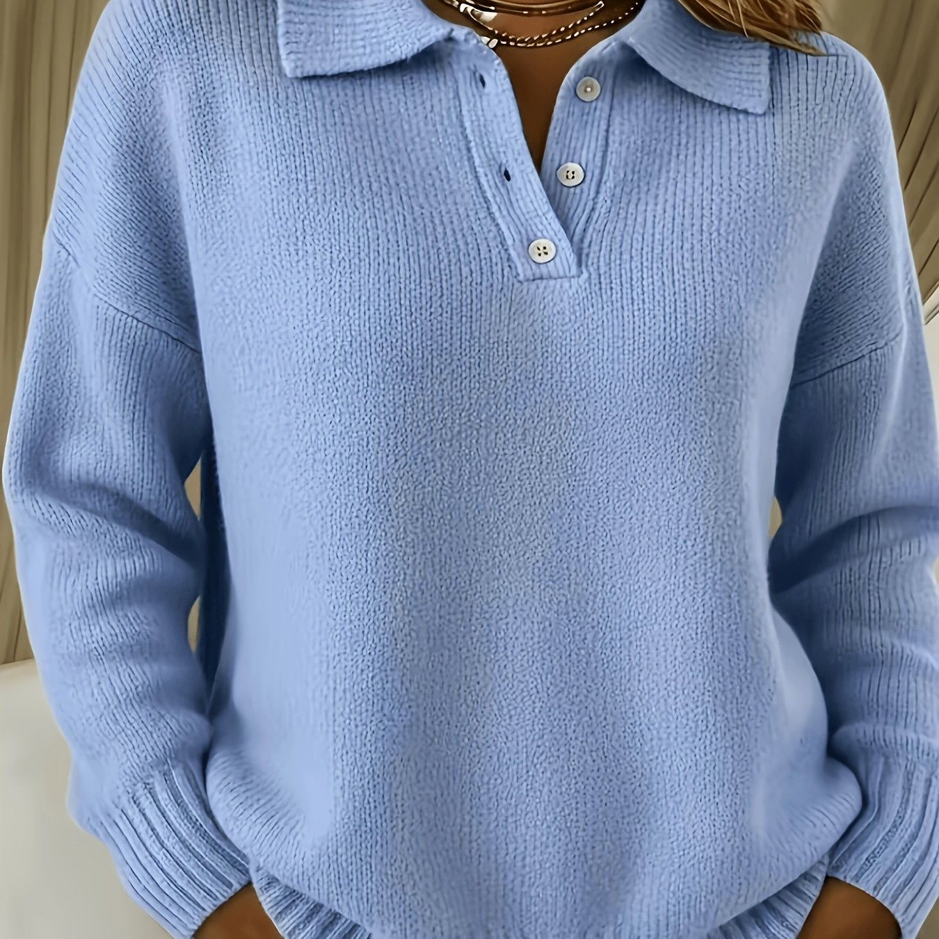 TEMU Lapel Sweater Women's 2026 New Autumn Lazy Style Loose All-match Pullover Top