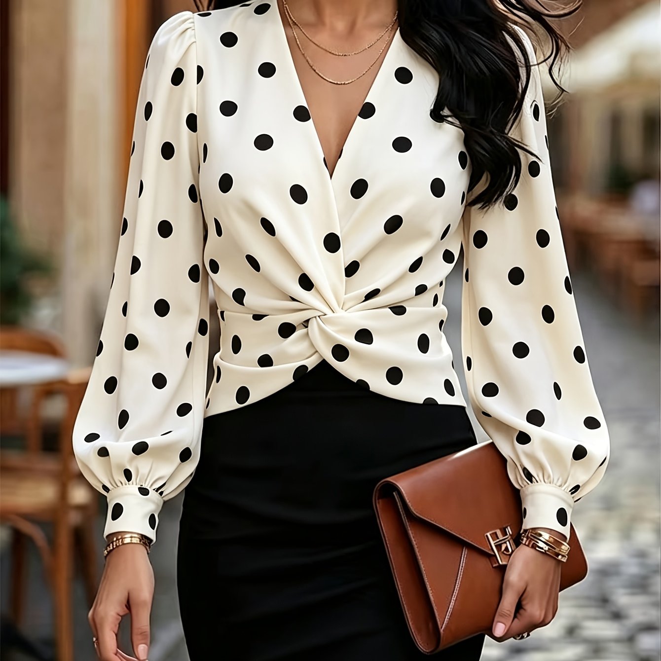 TEMU Front-tied Stretch Top, Deep V-neck Puff Sleeve Women's Shirt, Short Wrap Blouse, Exquisite Casual Top, Women's Business Casual Wear, Evening