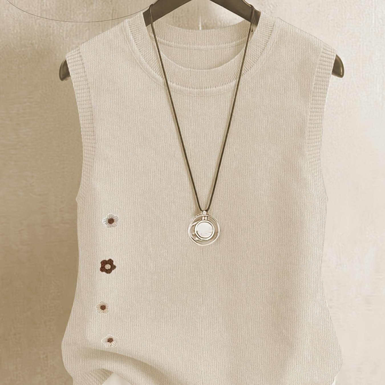 TEMU Women's Casual Round Neck Vest, Textured Loose Sleeveless Sweater, Vest Sweater