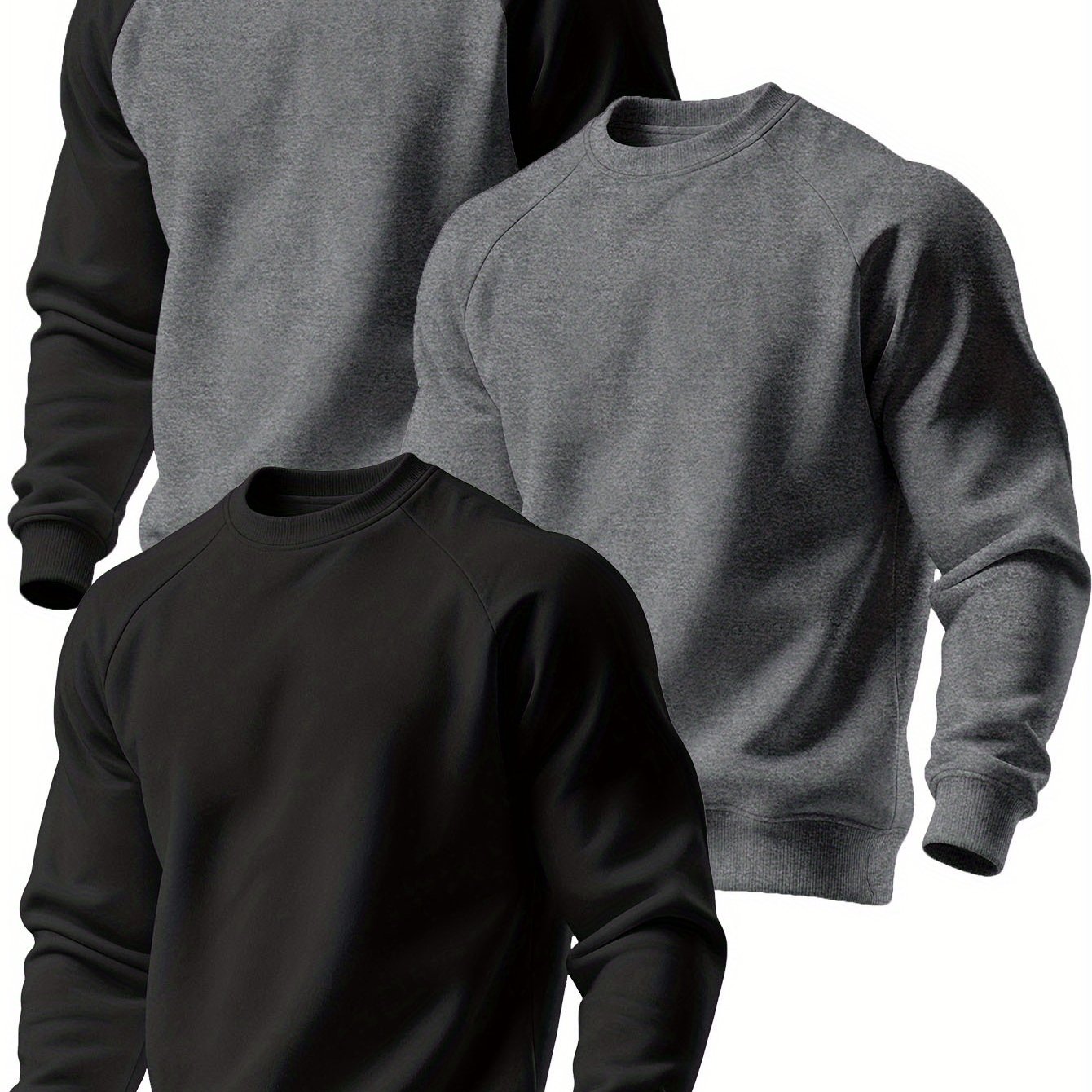 TEMU Men's New Autumn And Winter Round Neck Long Sleeve Casual Easy High-end Thickened Warm Sweatshirt Three-piece Set (250g Brushed Fabric)