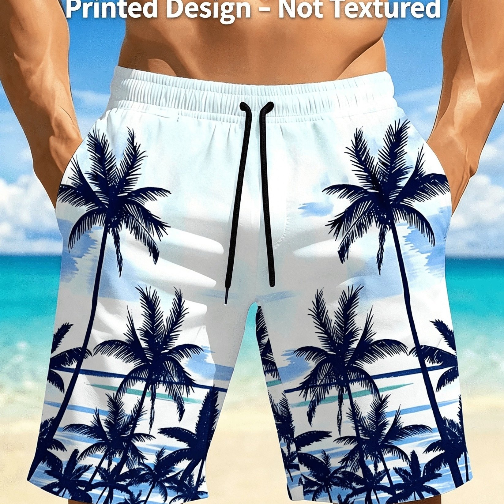 TEMU Shorts de plage respirants à séchage rapide pour hommes, avec des imprimés colorés, une taille élastique avec cordon de serrage et des poches.