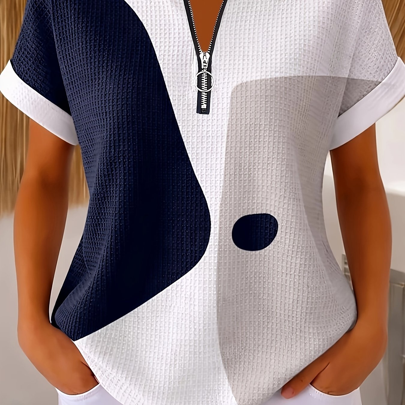 TEMU Women's Short Sleeve Waffle Print T-shirt Casual Top Summer Wear