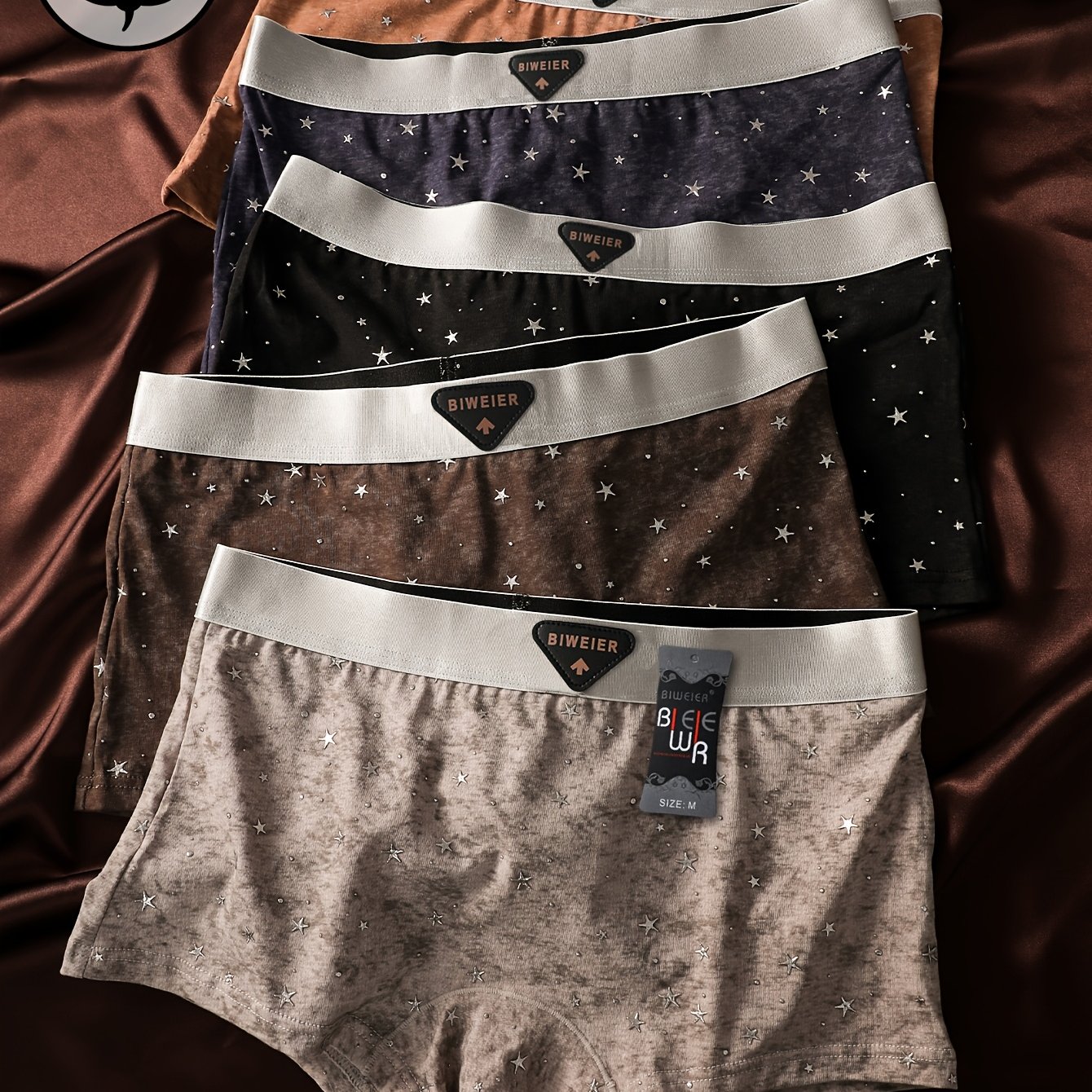 Image of 5pcs Biweier Women's Starry Sky Printed Boyshorts, High-end And Light Luxury, Soft And Comfortable, Fashionable Underwear, Suitable For Women's Casual Sports And Home Commuting, Valentine's Day Gift