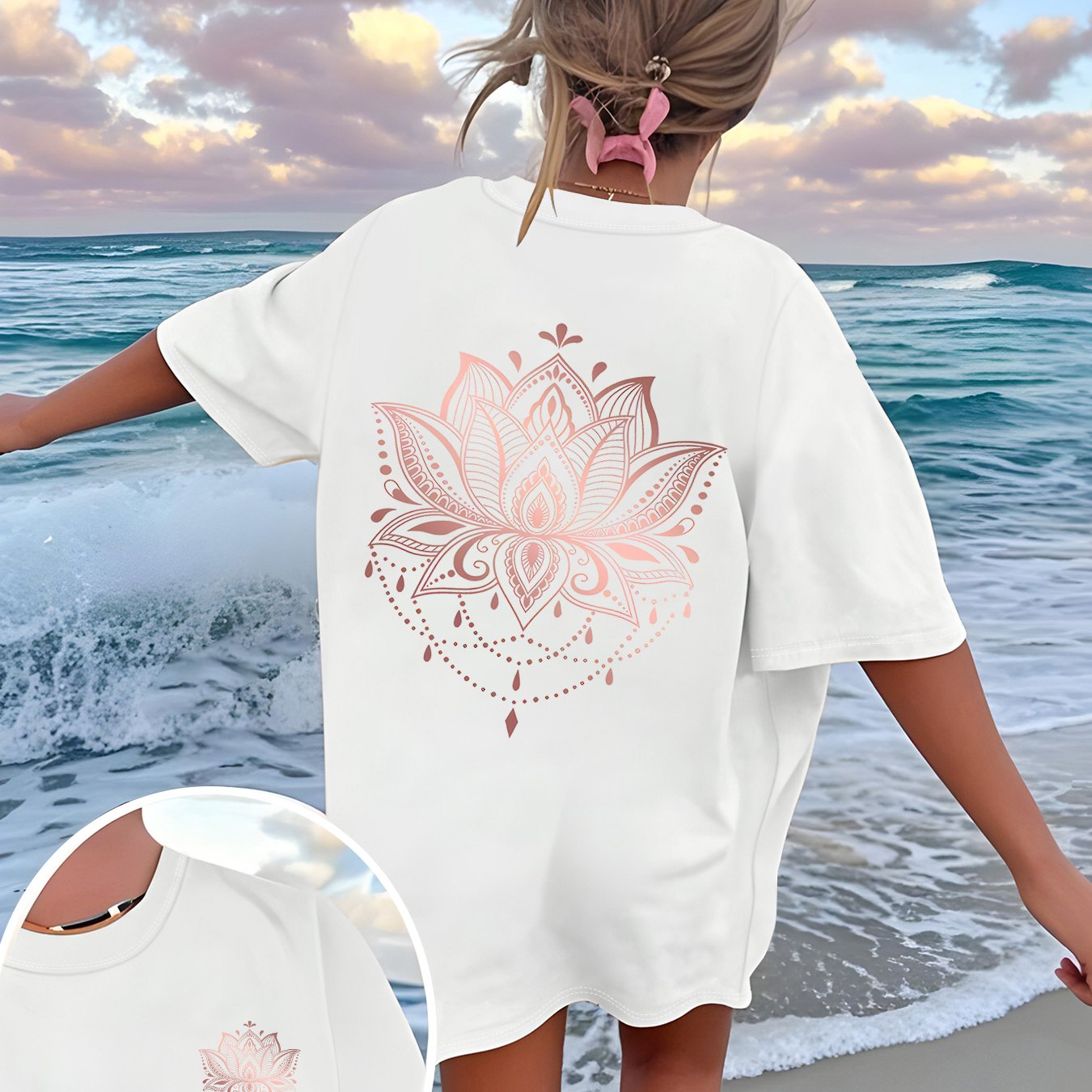 TEMU Women's Casual Printed Slim-fit T-shirt, Suitable For Gifting, Creative Print, 1pc Women's T-shirt, Elegant Round Neck Short-sleeve T-shirt For