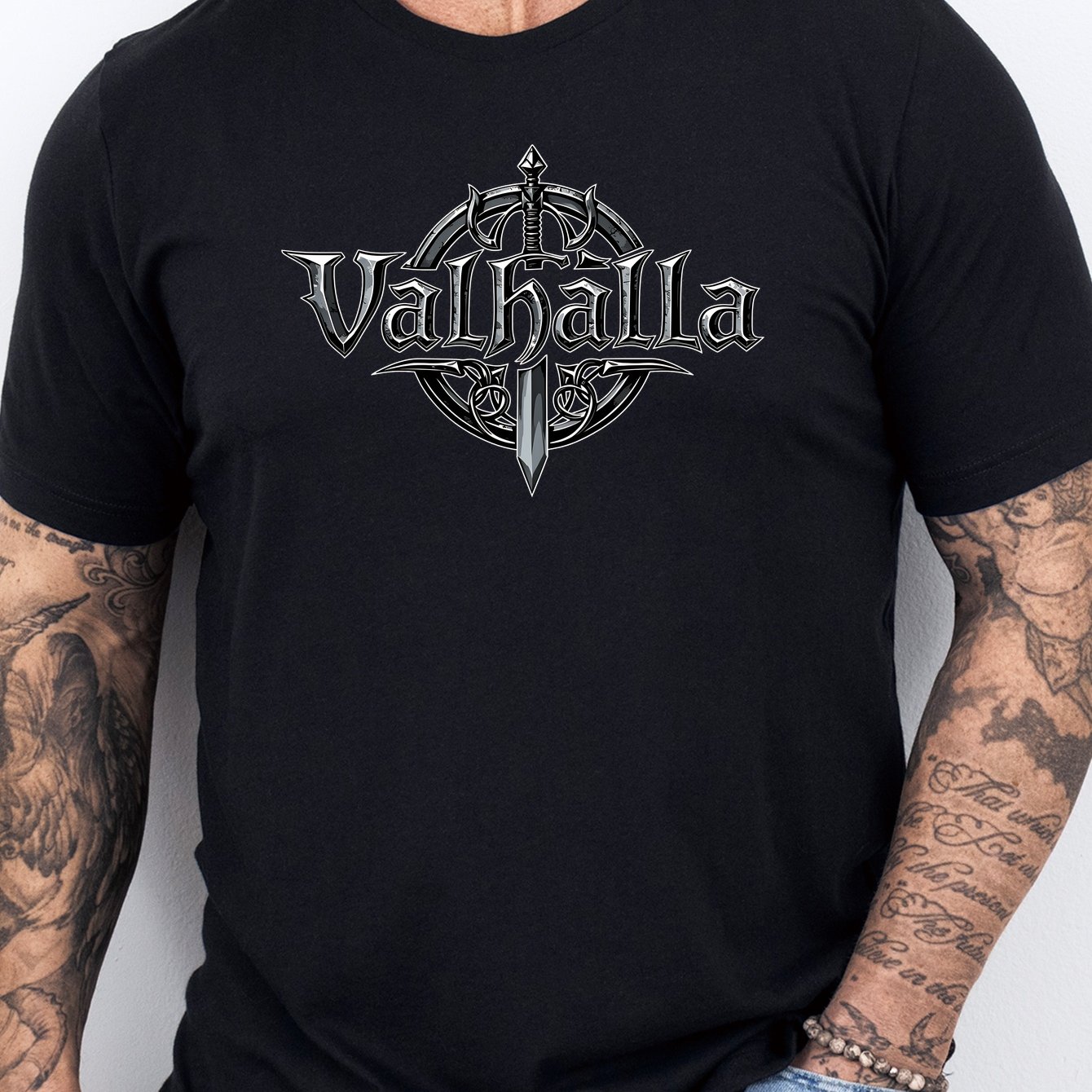 TEMU Men's Summer Crew Neck T-shirt Featuring A Sword Emblem Design, Machine Washable, Wear And Outdoor Activities, A , Plus Size