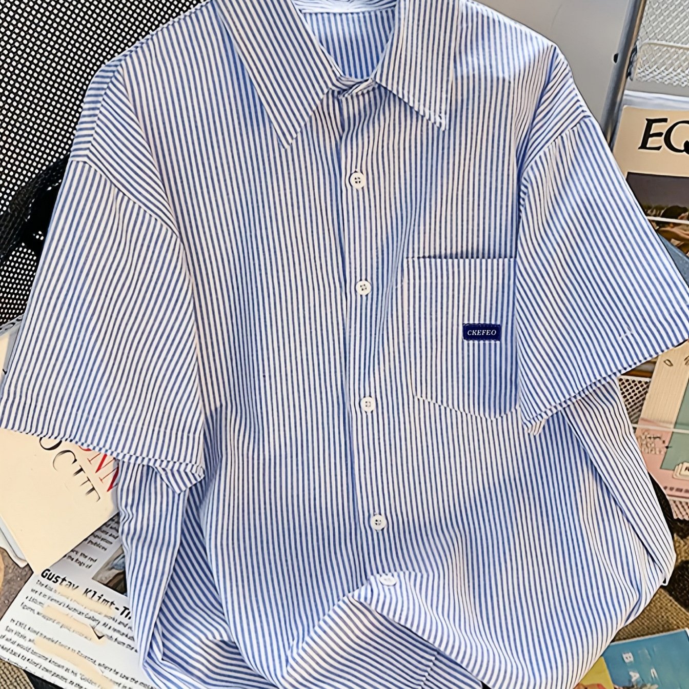 TEMU メンズ和風ストライプ半袖シャツ 夏用薄手ルーズフィット五分袖カーディガン アウター用カジュツ ボーイスタイル 在庫あり