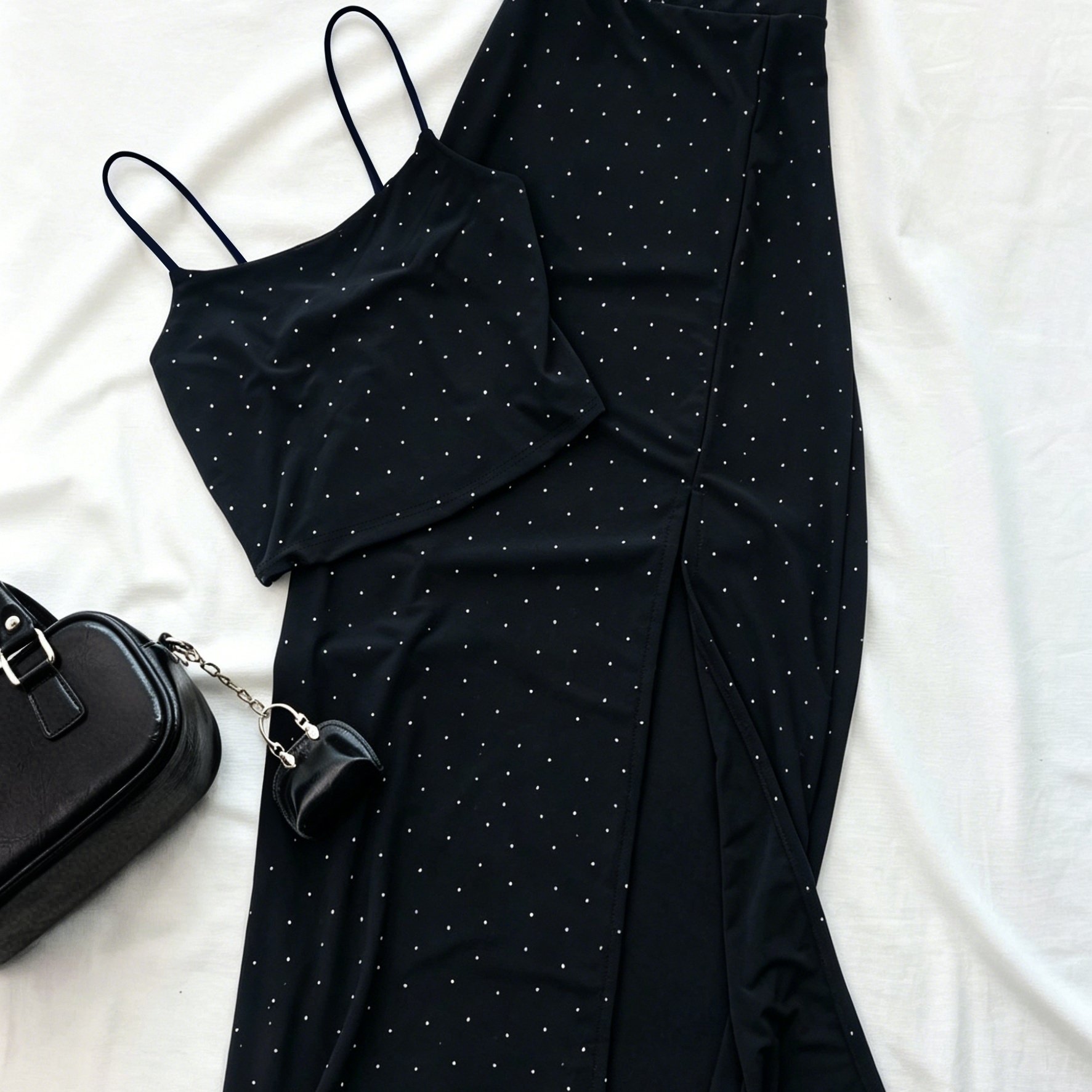 TEMU 2pcs Set, Fashionable Minimalist Polka Dot Skirt Set