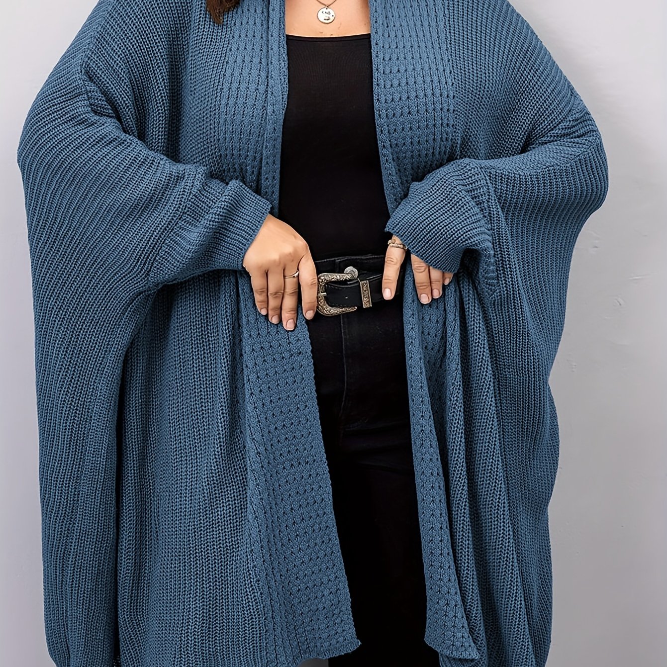 TEMU Plus Size, Plus Size Women's Batwing Sleeve Solid Open Front Cardigan