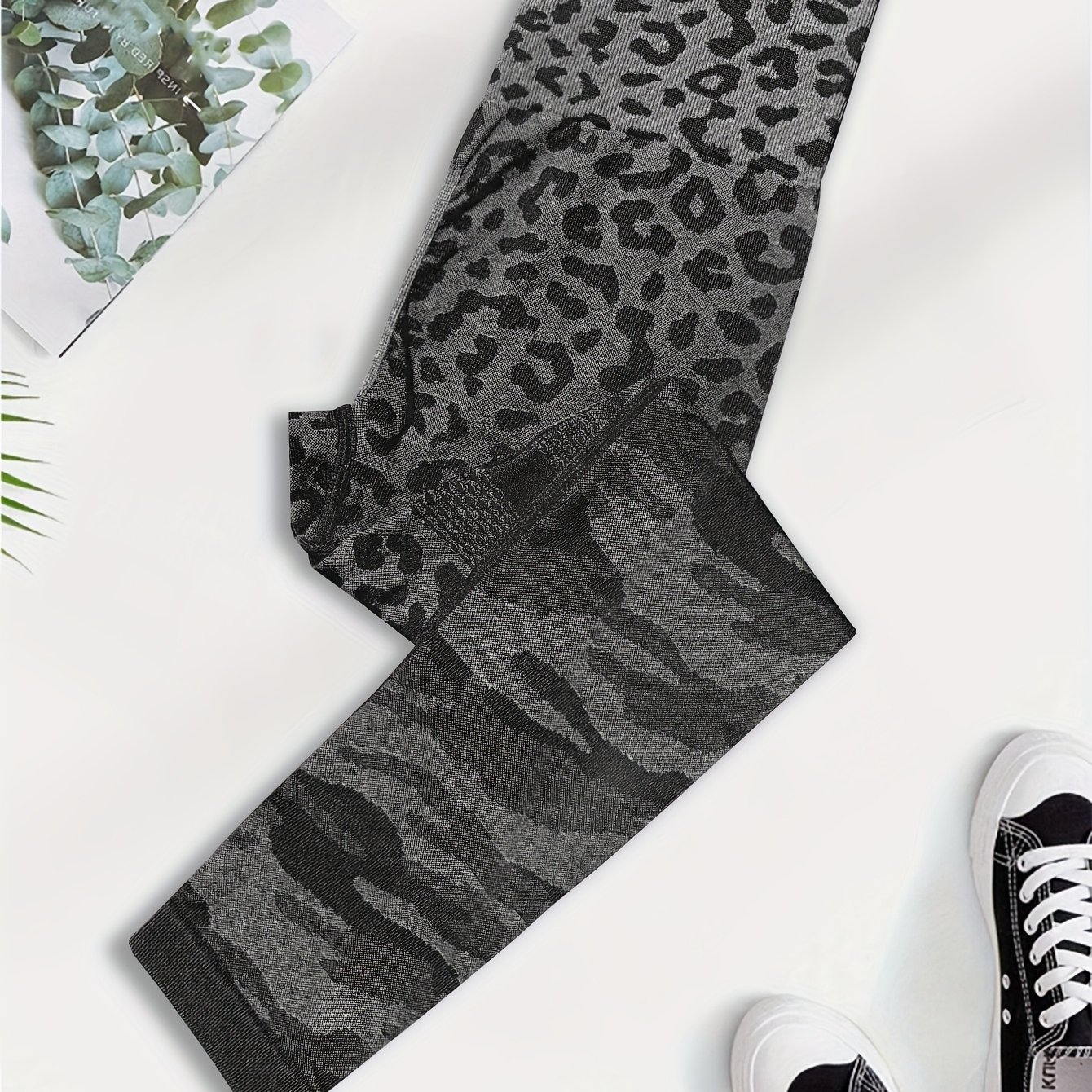 TEMU Mallas Deportivas De Entrenamiento Con Estampado De Leopardo De Cintura Alta, Pantalones Ajustados De Yoga Fitness Huecos, Ropa Deportiva Para