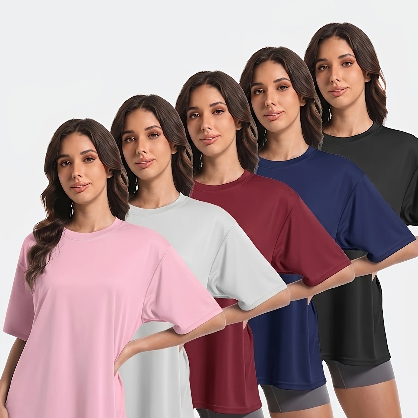 TEMU 5pcs Women's Loose-fitting Plus-size Short-sleeved T-shirt, Quick-drying, Loose-fitting Sports T-shirt, Lightweight And Breathable Basic Base
