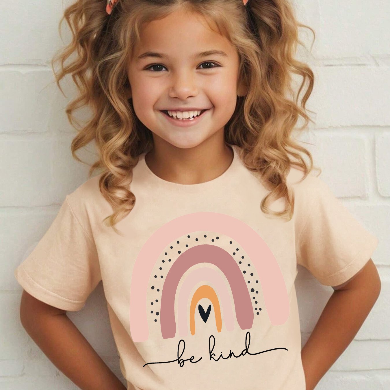 Summer Fashion Girls' Short Sleeve T-shirt With Heart Print, Casual Versatile Top Dx2626