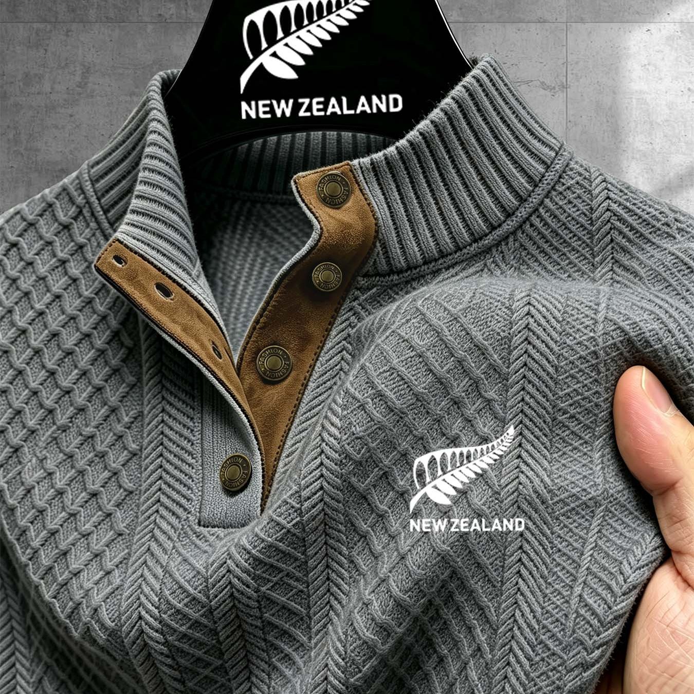 TEMU New Zealand Pattern Men's Autumn Fashion Stand-collar Jacquard Henley Shirt, Comfortable Soft Fabric, Mature And Stylish, Worn Inside Or Outside