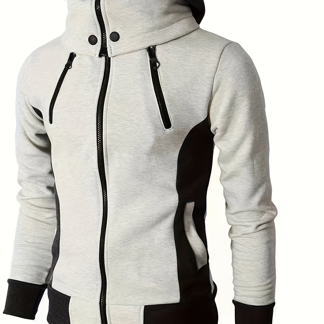 TEMU Sweat à capuche tendance pour homme | Couleur unie, fermeture éclair à , manches longues, coupe décontractée pour /hiver
