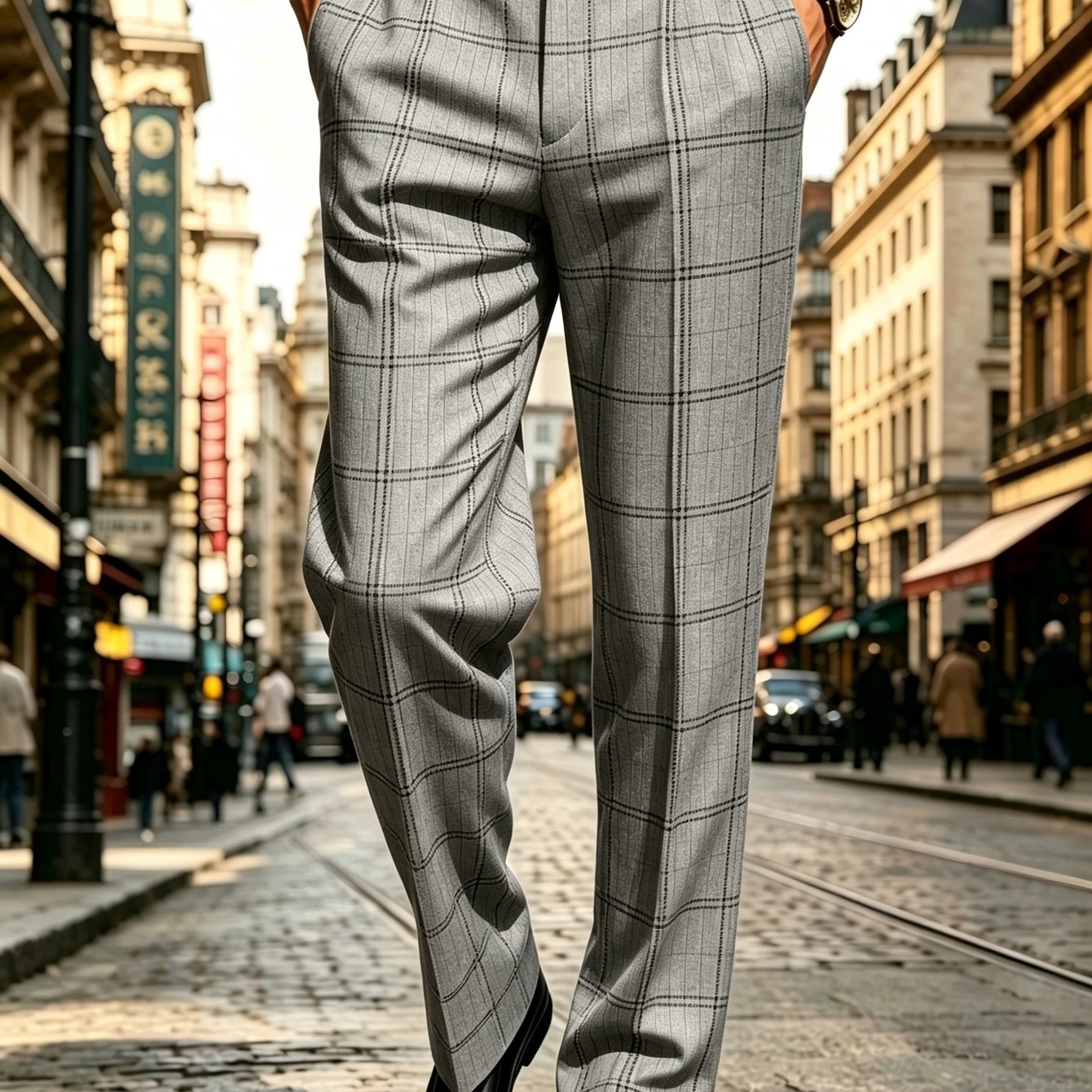 Image of Men's Gray Digital Printed Straight Leg Dress Pants Versatile Trousers For Office Daily Casual