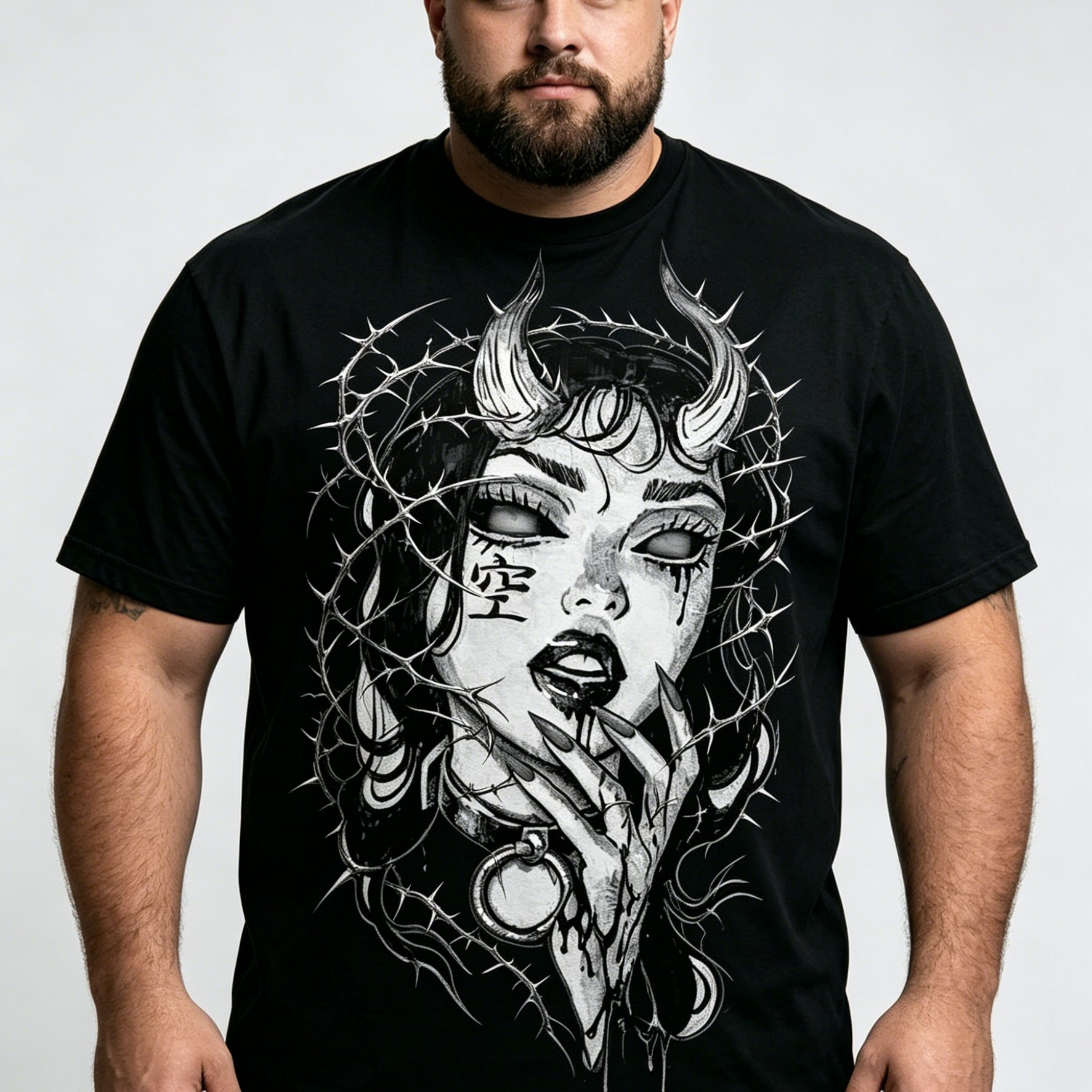 TEMU [printed Design-not Textured] Men's Demon Print Short Sleeve T-shirt, Comfortable And Breathable Top, Street , Plus Size