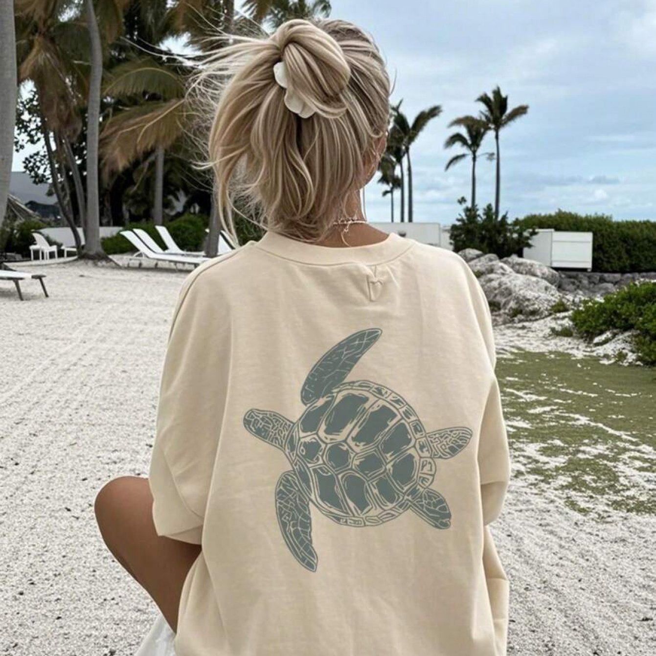TEMU New Summer Women's Casual T-shirt Featuring A Cute Turtle Print, Perfect For Vacations. This Loose-fitting, Versatile Round Neck Top In Apricot