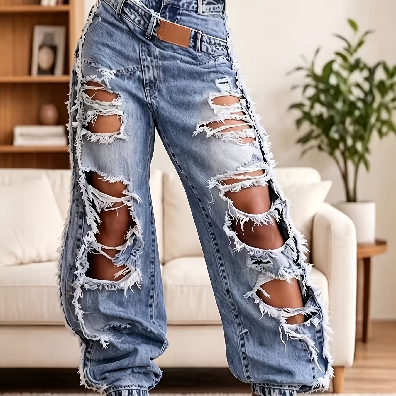 Novi ženski široki kavbojčki z obrabljenim videzom, ohlapen kroj, sprane denim hlače, trendovska hip hop ulična oblačila, vintage vsestrans