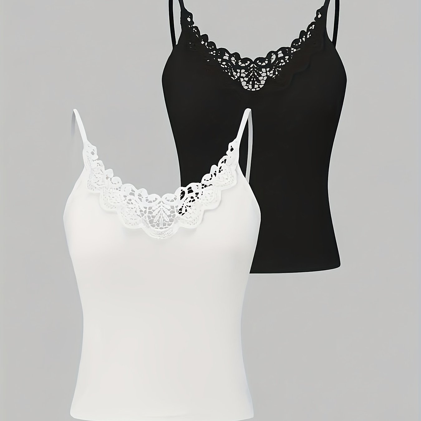Plus Size - Plus Size - 2pcs Solid Lace Cami Tank Tops