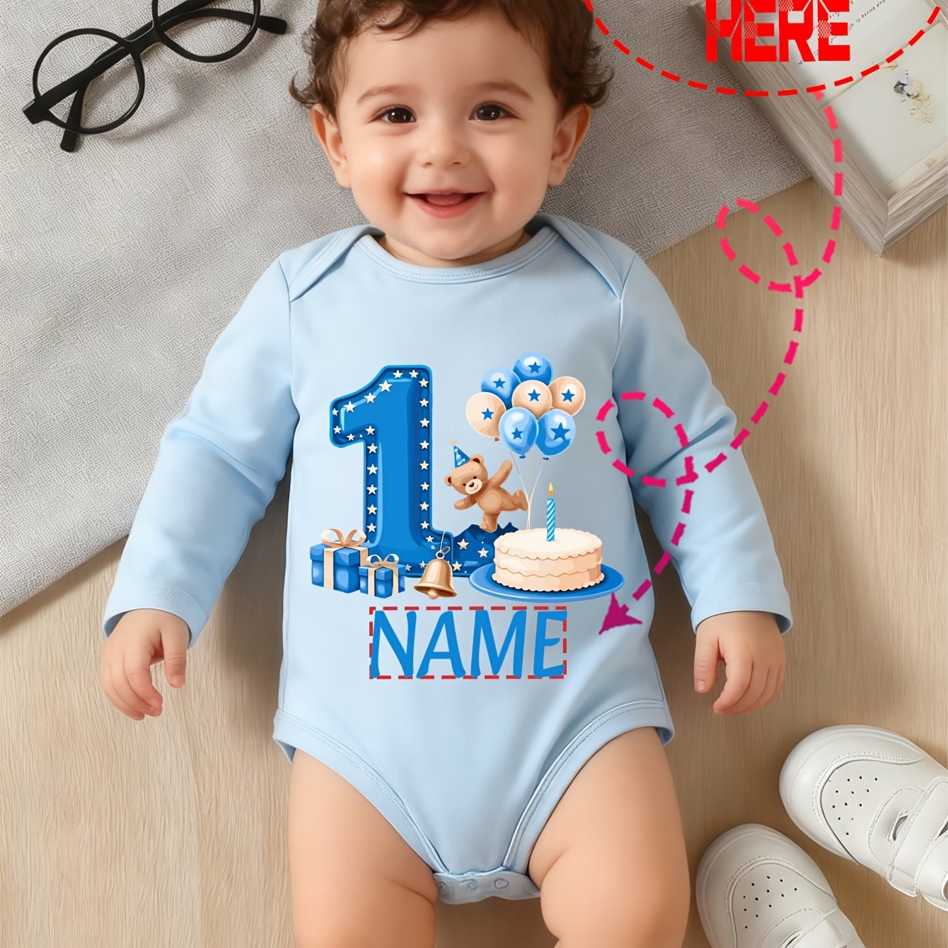 TEMU Autumn/winter Long-sleeve Triangle Romper For Girls And Boys, "little Birthday" Print Pattern With Custom Logo, Newborn Clothing, Perfect For